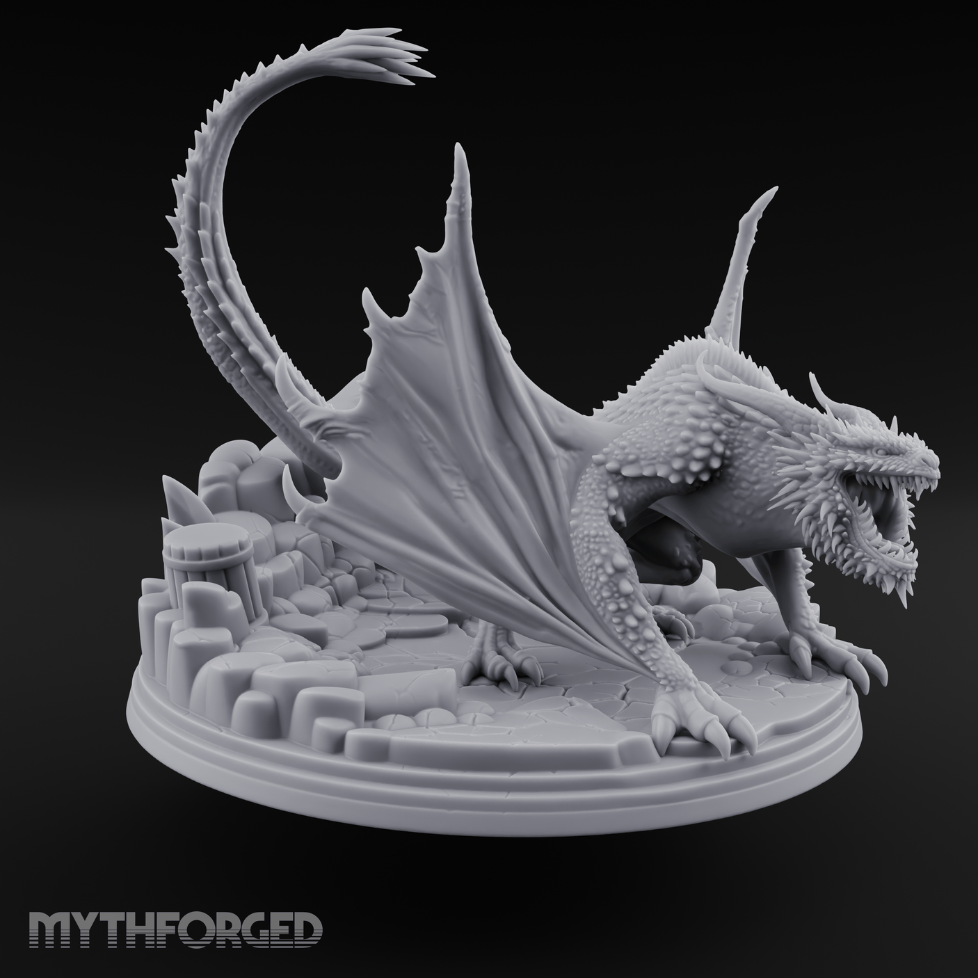 Jaws Wide Roaring White Dragon Miniature for Dungeons and Dragons, Pathfinder or other TTRPGs