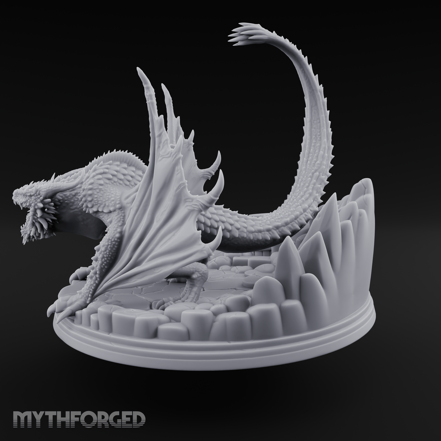 Jaws Wide Roaring White Dragon Miniature for Dungeons and Dragons, Pathfinder or other TTRPGs