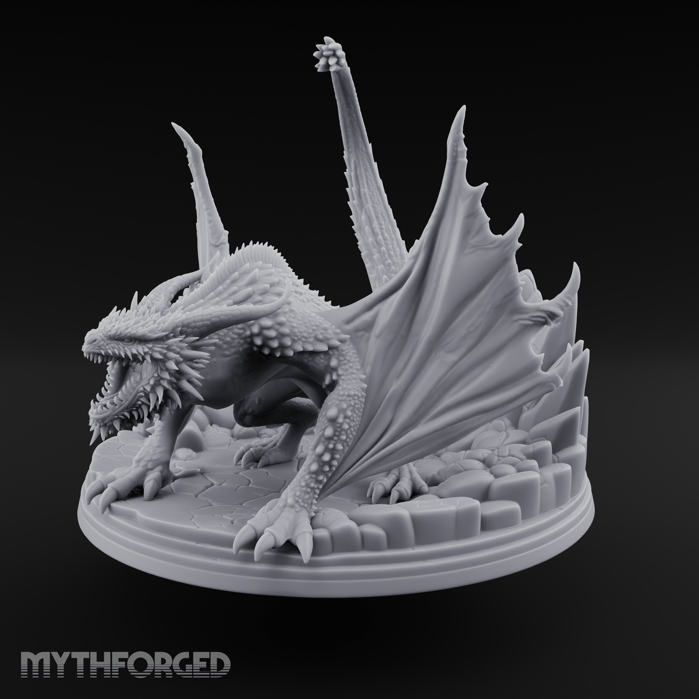 Jaws Wide Roaring White Dragon Miniature for Dungeons and Dragons, Pathfinder or other TTRPGs
