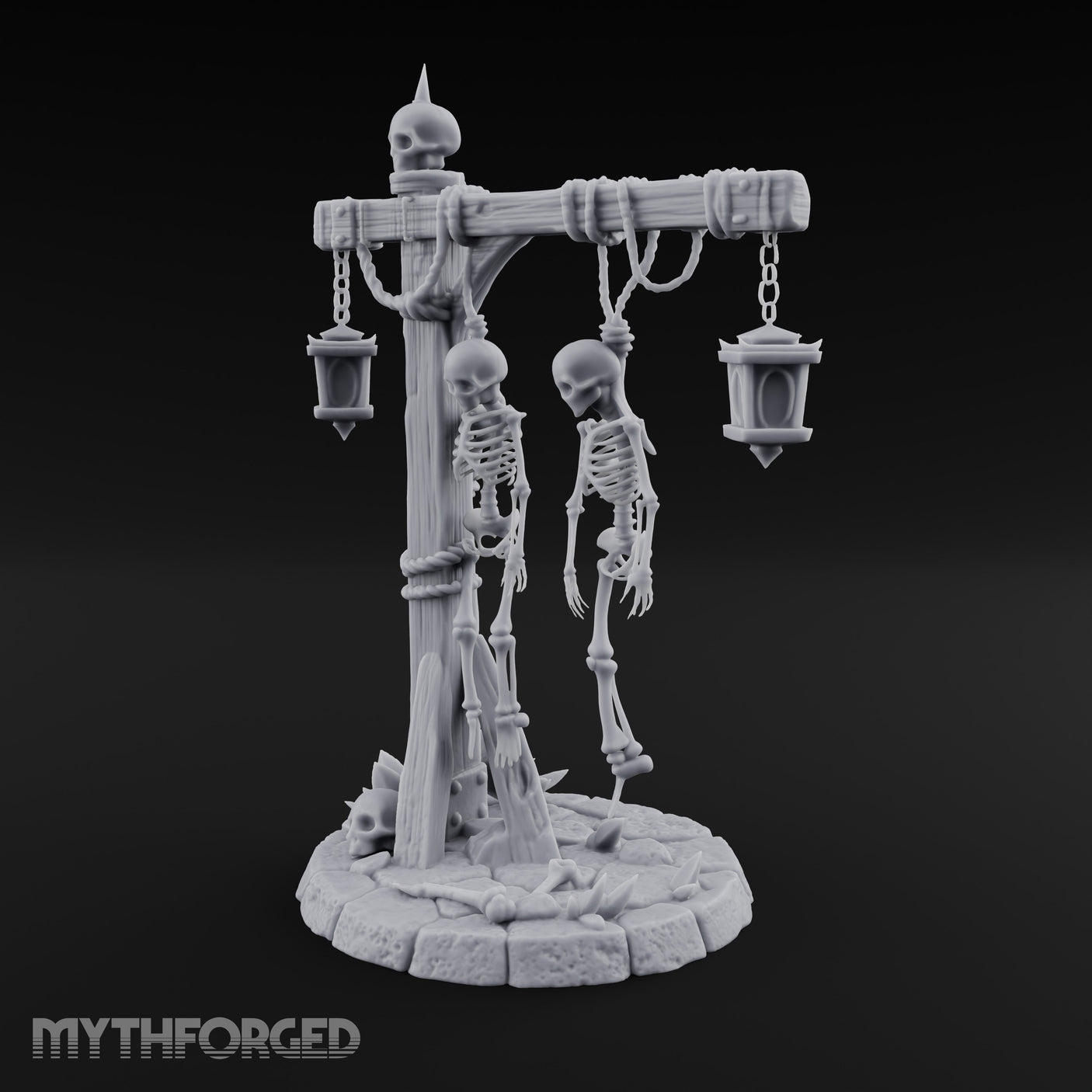 Skeleton-Hung Lantern-Chained Gibbet Post Miniature for Dungeons and Dragons, Pathfinder or other TTRPGs