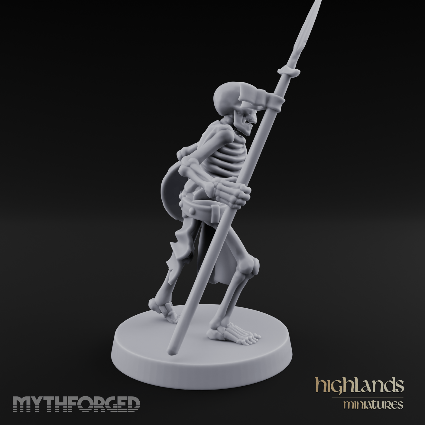 Shield And Spear Standing Skeleton Warrior Miniature for Dungeons and Dragons, Pathfinder or other TTRPGs
