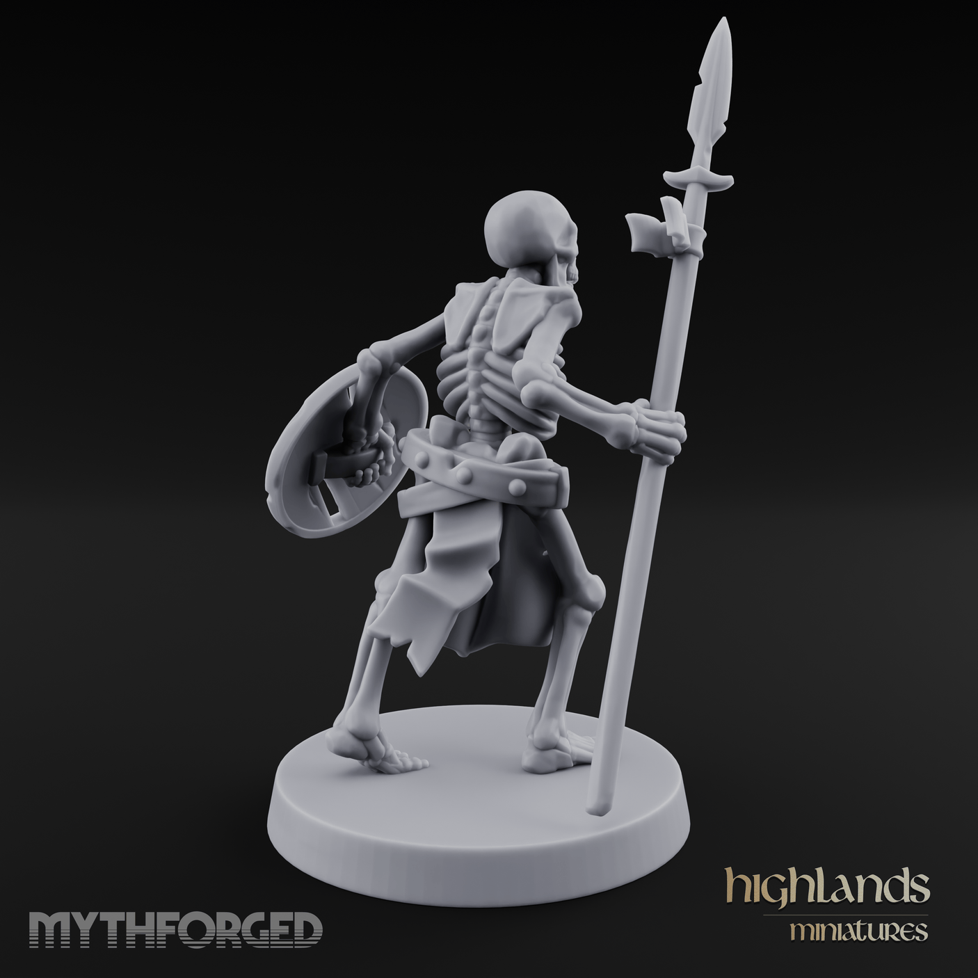 Shield And Spear Standing Skeleton Warrior Miniature for Dungeons and Dragons, Pathfinder or other TTRPGs