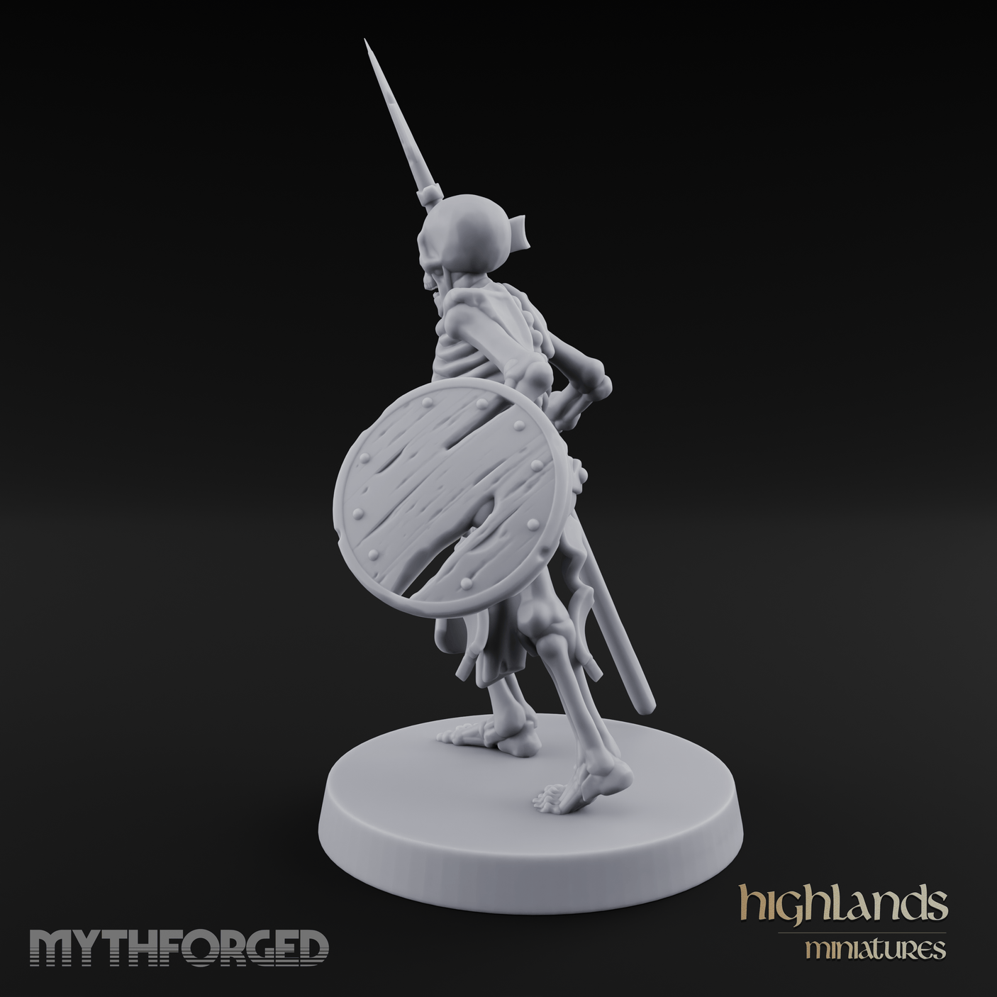 Shield And Spear Standing Skeleton Warrior Miniature for Dungeons and Dragons, Pathfinder or other TTRPGs