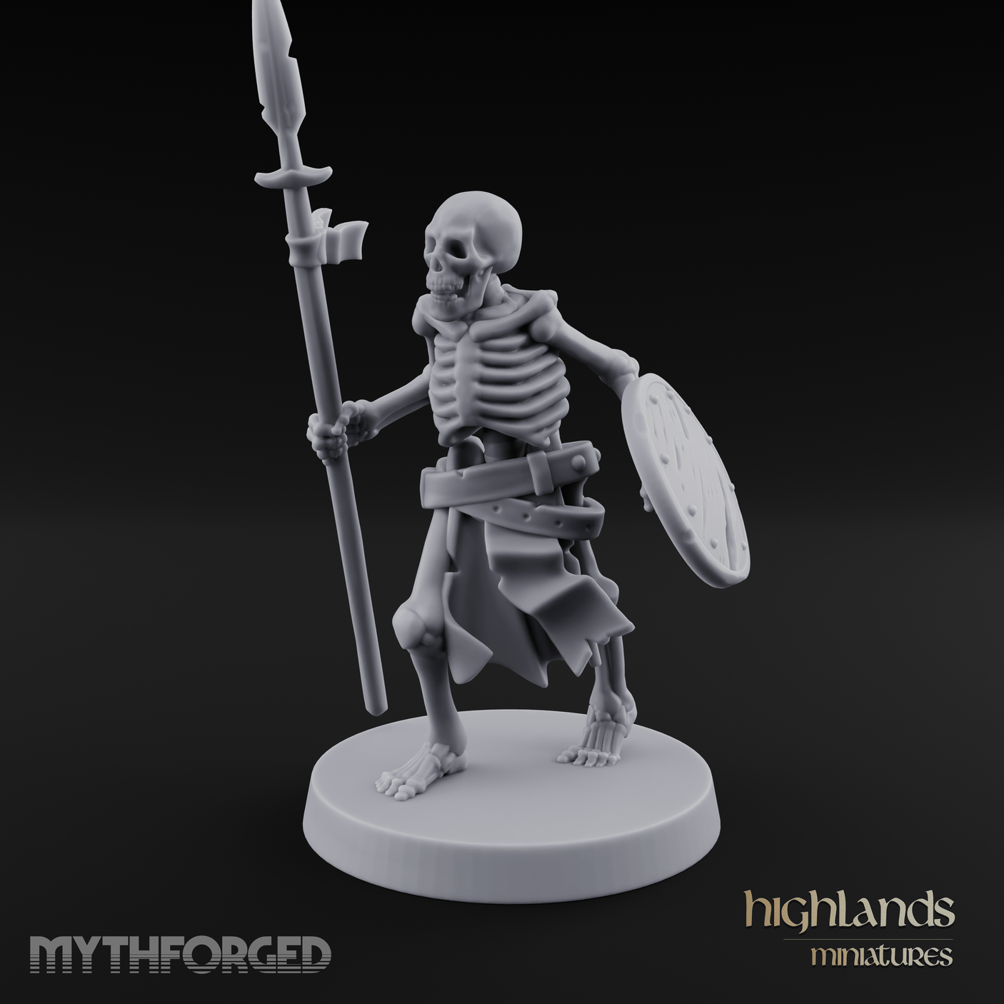 Shield And Spear Standing Skeleton Warrior Miniature for Dungeons and Dragons, Pathfinder or other TTRPGs
