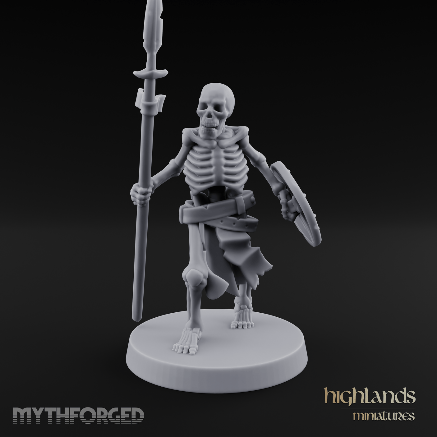 Shield And Spear Standing Skeleton Warrior Miniature for Dungeons and Dragons, Pathfinder or other TTRPGs