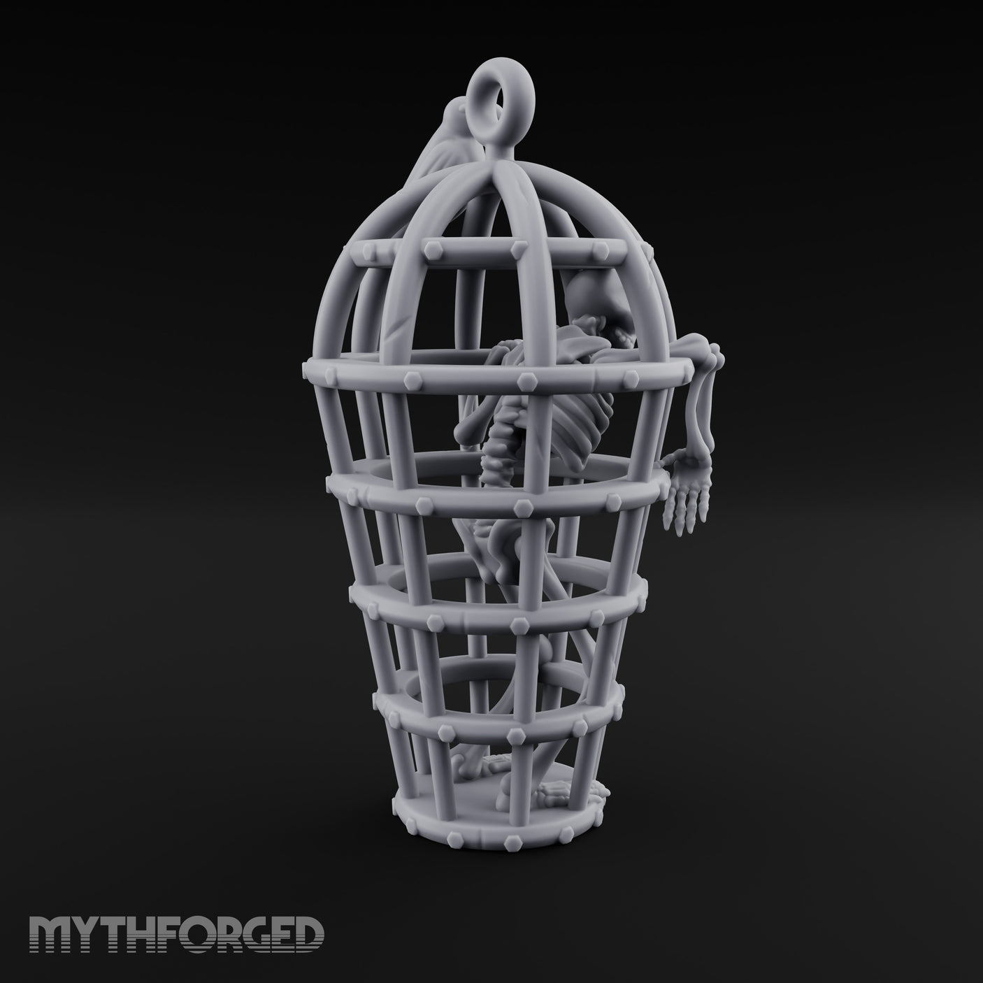 Skeleton-Trapped Crow-Perched Iron Gibbet Cage Miniature for Dungeons and Dragons, Pathfinder or other TTRPGs