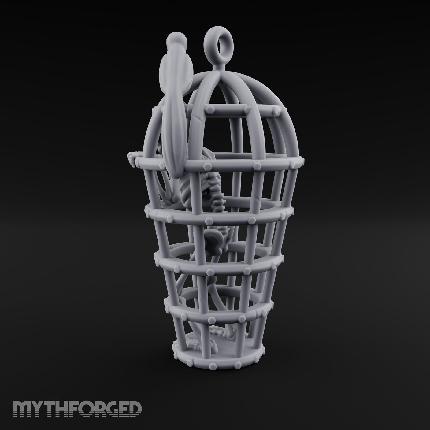 Skeleton-Trapped Crow-Perched Iron Gibbet Cage Miniature for Dungeons and Dragons, Pathfinder or other TTRPGs