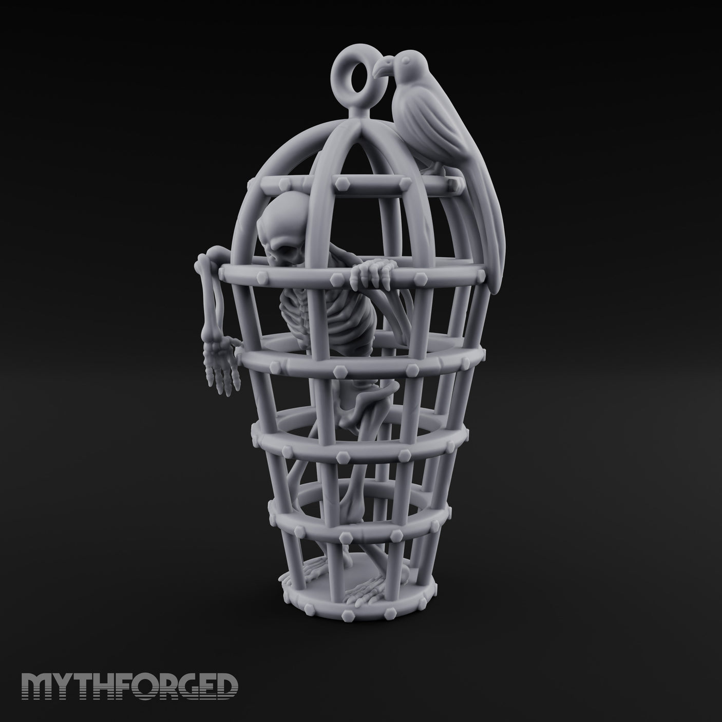 Skeleton-Trapped Crow-Perched Iron Gibbet Cage Miniature for Dungeons and Dragons, Pathfinder or other TTRPGs
