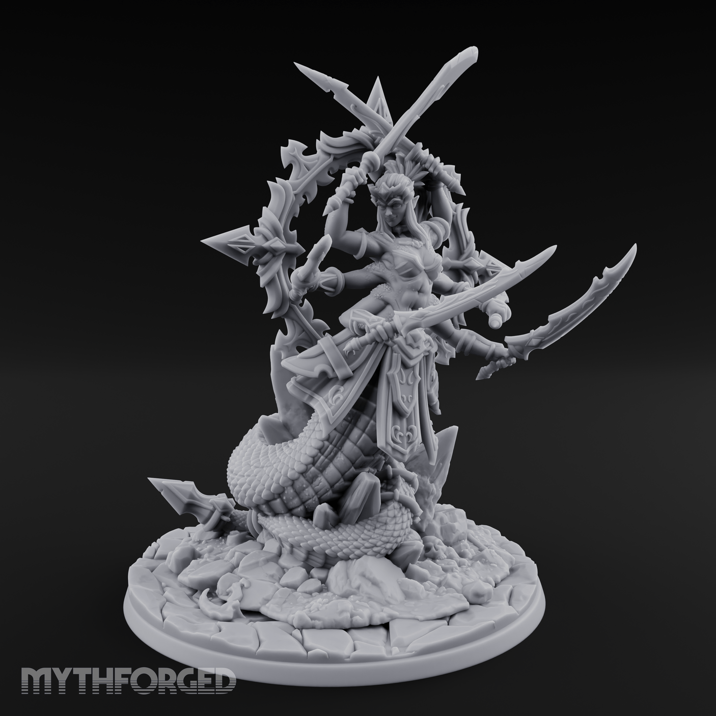 Blades Crossed Deadly Marilith Warrior Miniature for Dungeons and Dragons, Pathfinder or other TTRPGs