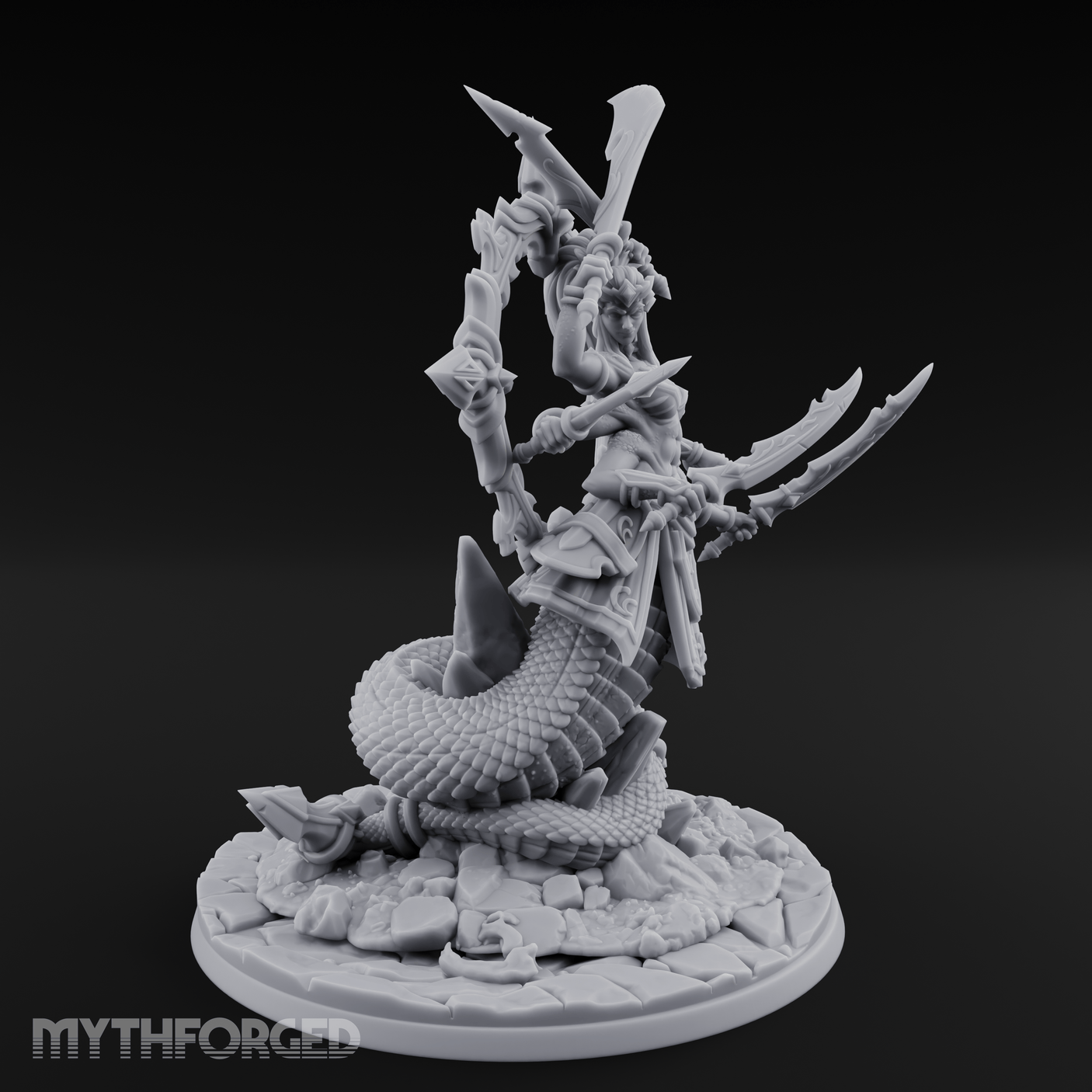 Blades Crossed Deadly Marilith Warrior Miniature for Dungeons and Dragons, Pathfinder or other TTRPGs