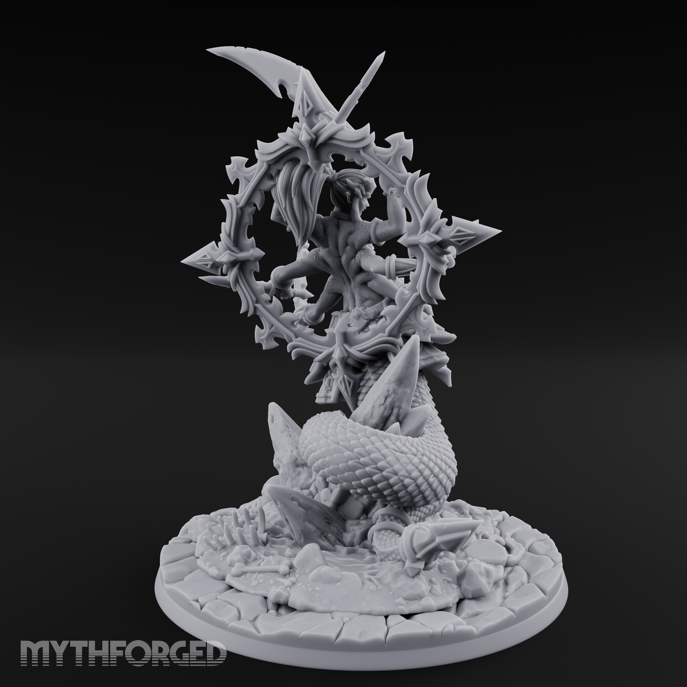 Blades Crossed Deadly Marilith Warrior Miniature for Dungeons and Dragons, Pathfinder or other TTRPGs