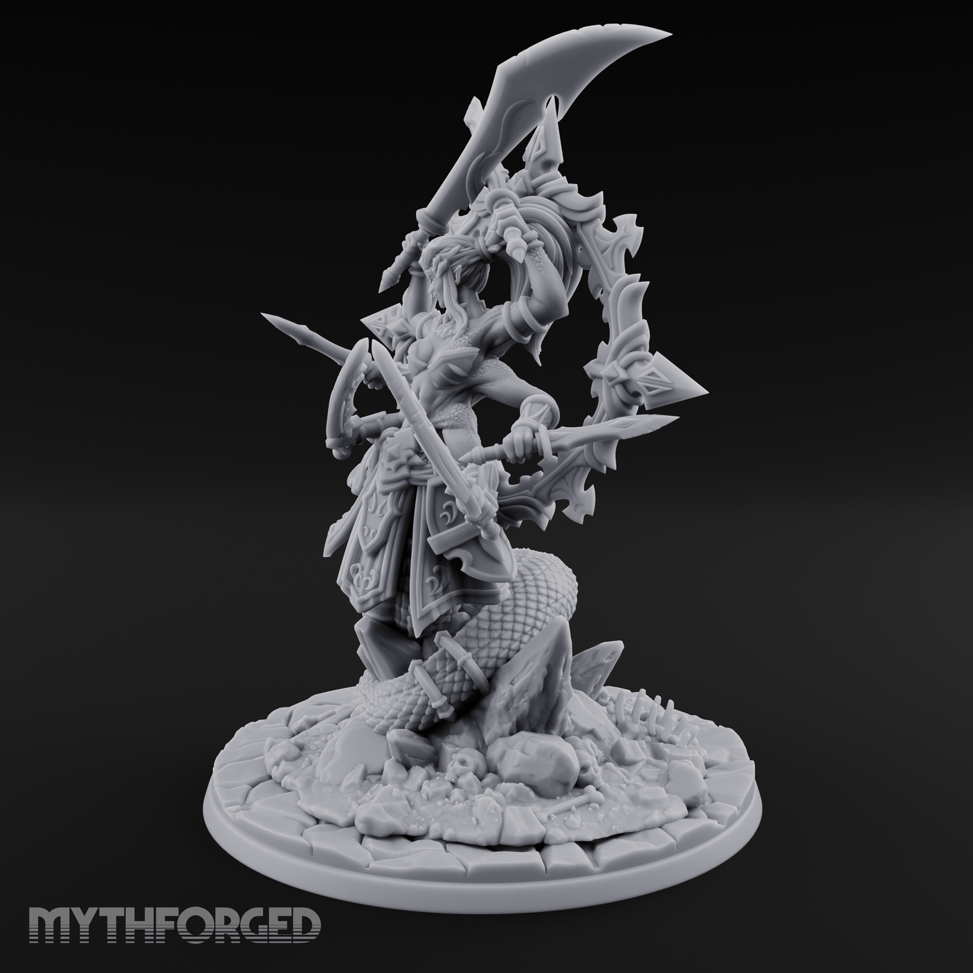 Blades Crossed Deadly Marilith Warrior Miniature for Dungeons and Dragons, Pathfinder or other TTRPGs