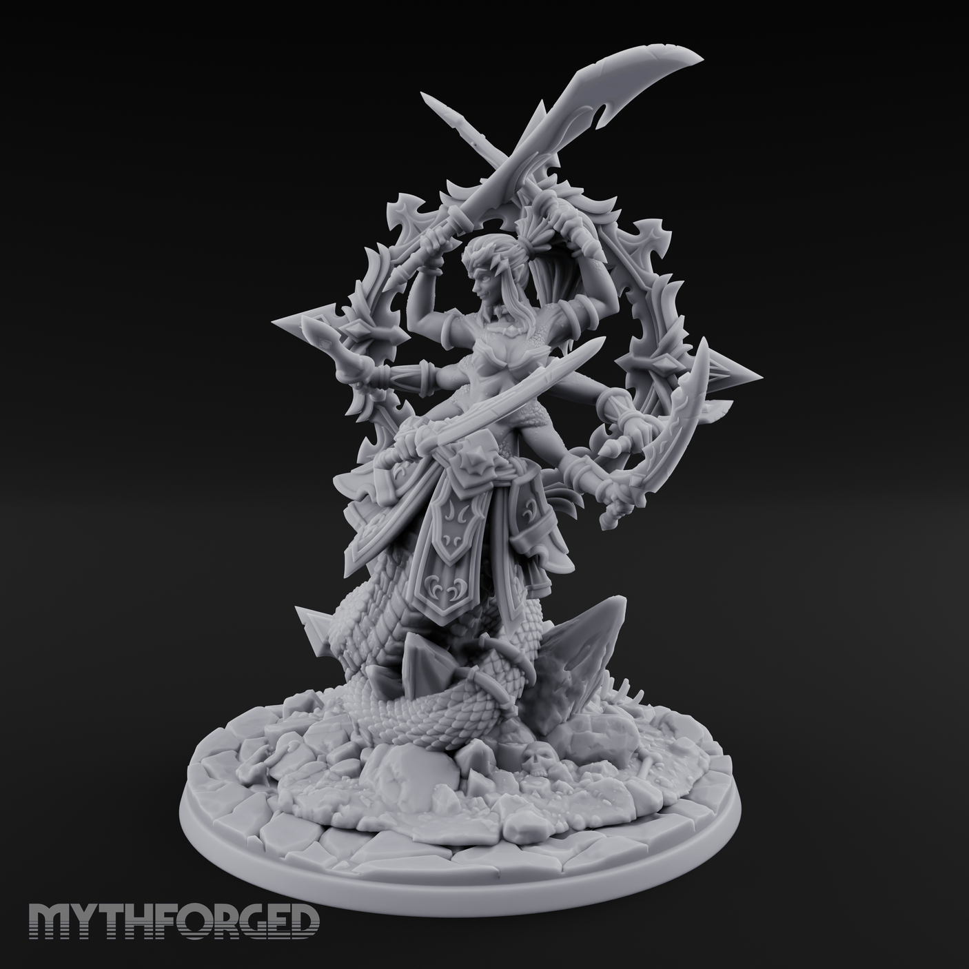 Blades Crossed Deadly Marilith Warrior Miniature for Dungeons and Dragons, Pathfinder or other TTRPGs