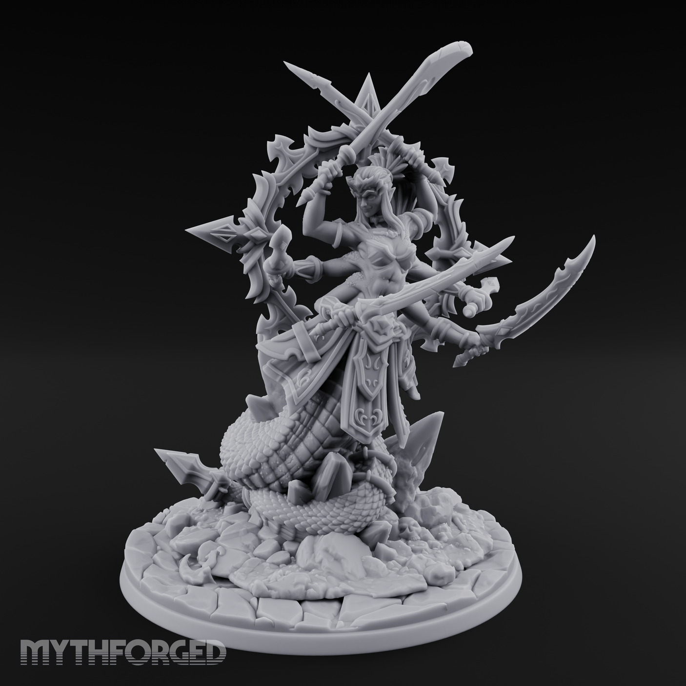 Blades Crossed Deadly Marilith Warrior Miniature for Dungeons and Dragons, Pathfinder or other TTRPGs