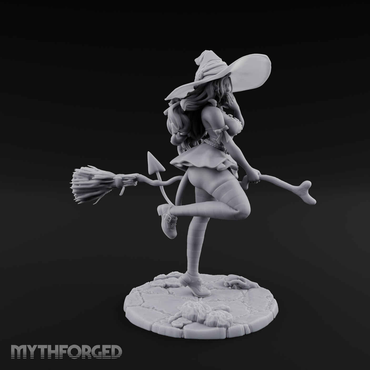 Skipping Along Giggling Tiefling Witch Miniature for Dungeons and Dragons, Pathfinder or other TTRPGs