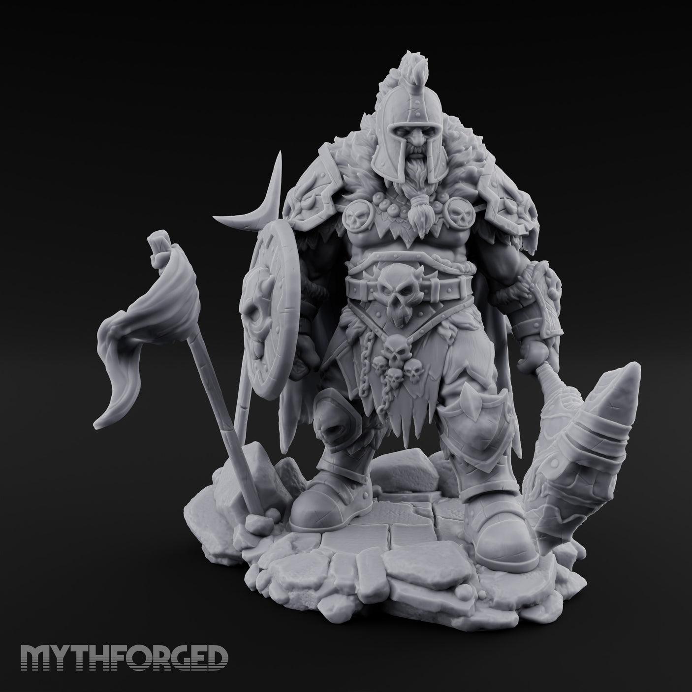 Skull Adorned Banner Bearing Orc Warlord Miniature for Dungeons and Dragons, Pathfinder or other TTRPGs