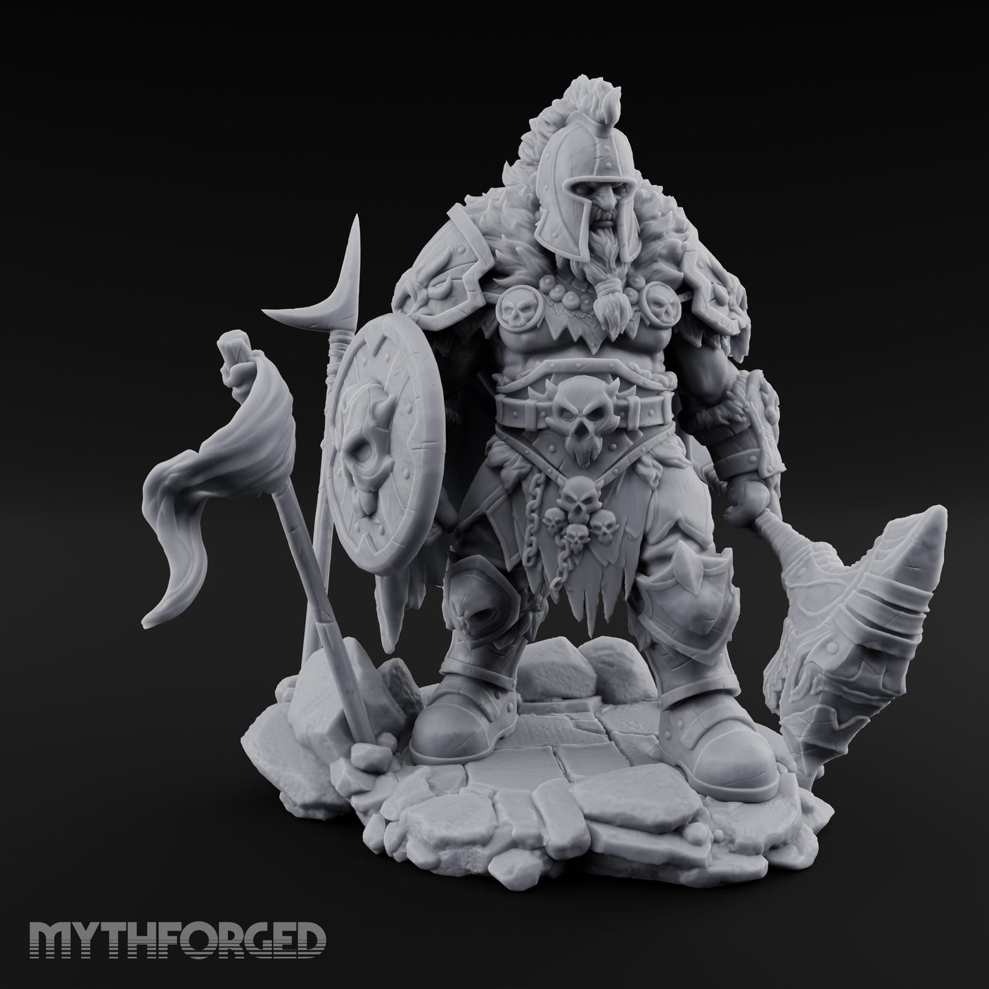 Skull Adorned Banner Bearing Orc Warlord Miniature for Dungeons and Dragons, Pathfinder or other TTRPGs