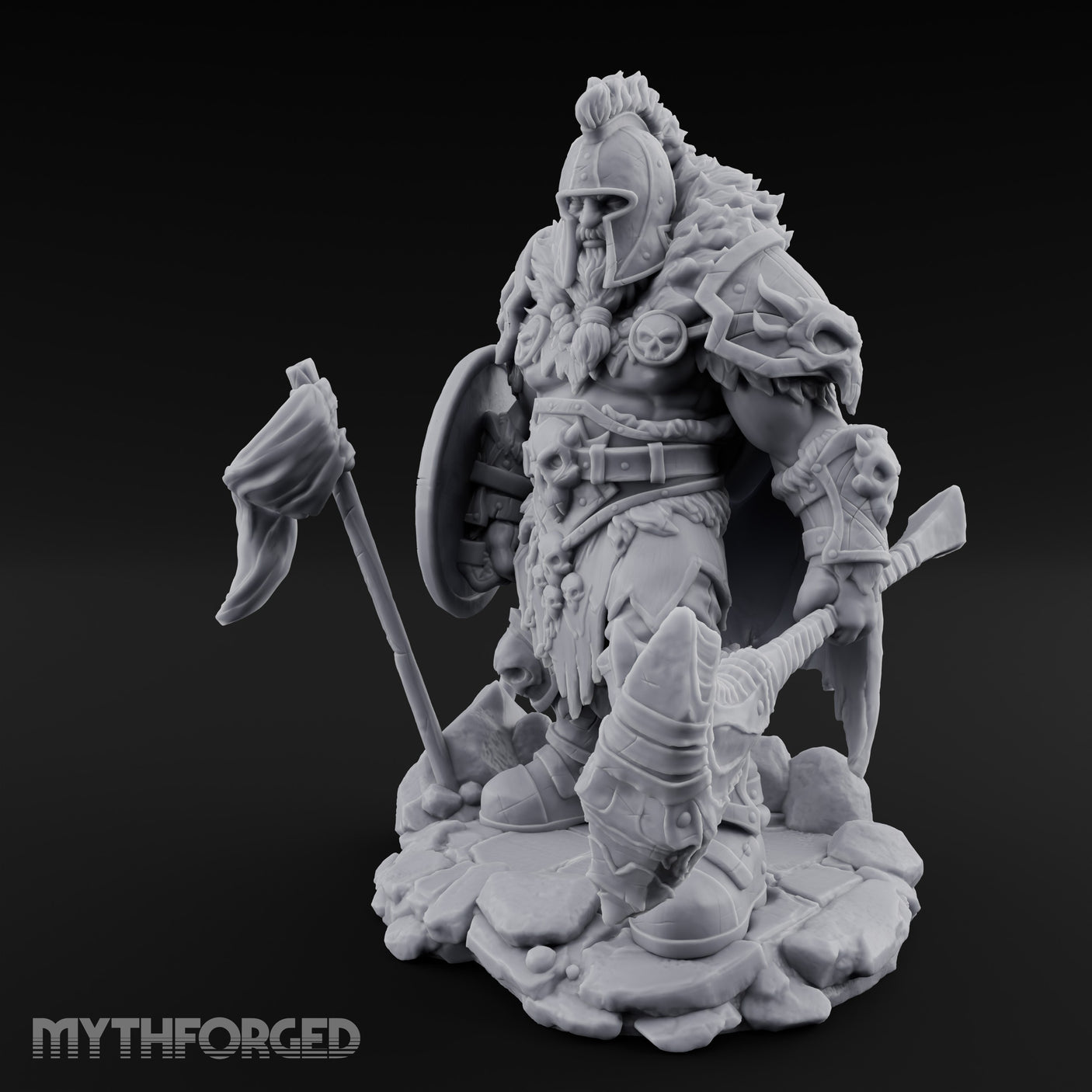 Skull Adorned Banner Bearing Orc Warlord Miniature for Dungeons and Dragons, Pathfinder or other TTRPGs