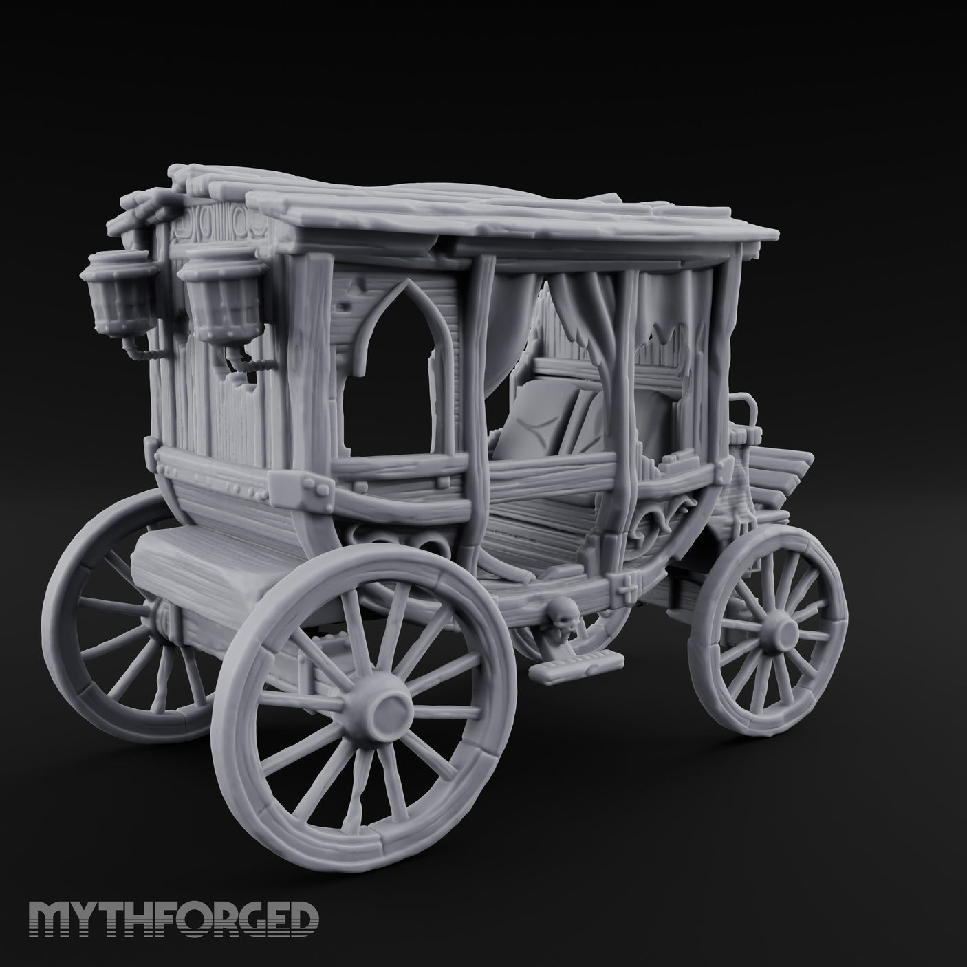Skull-Adorned Shroud-Filled Decrepit Funeral Carriage Miniature for Dungeons and Dragons, Pathfinder or other TTRPGs