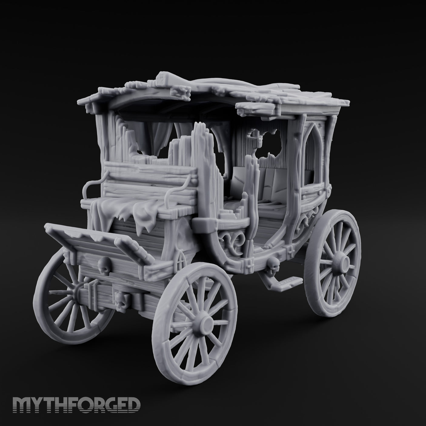 Skull-Adorned Shroud-Filled Decrepit Funeral Carriage Miniature for Dungeons and Dragons, Pathfinder or other TTRPGs