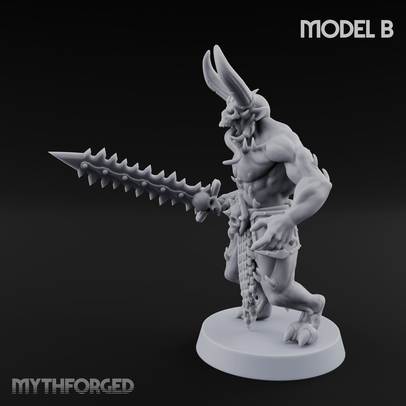 Skull Bearing Demon Warrior B Miniature for Dungeons and Dragons, Pathfinder or other TTRPGs