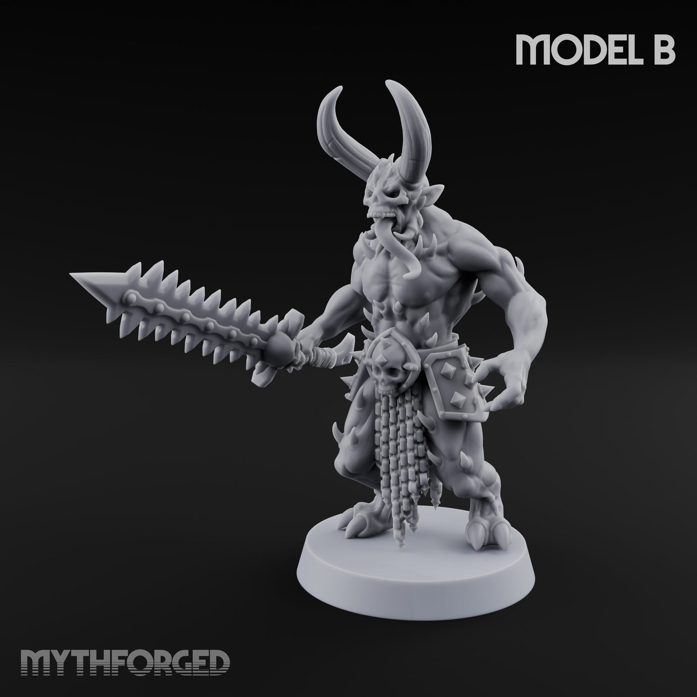 Skull Bearing Demon Warrior B Miniature for Dungeons and Dragons, Pathfinder or other TTRPGs