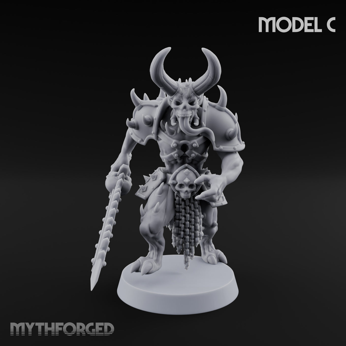 Skull Bearing Demon Warrior C Miniature for Dungeons and Dragons, Pathfinder or other TTRPGs