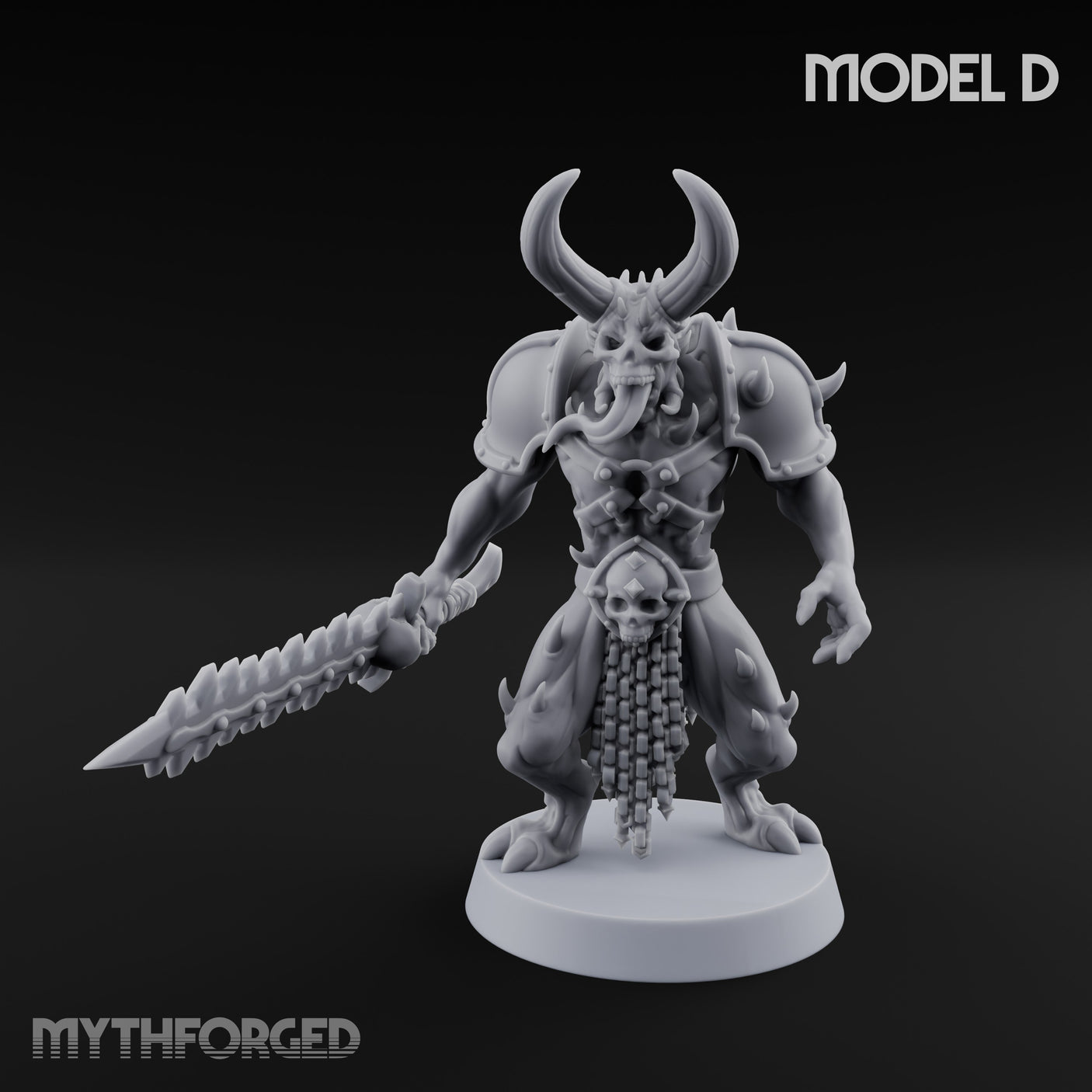 Skull Bearing Demon Warrior D Miniature for Dungeons and Dragons, Pathfinder or other TTRPGs