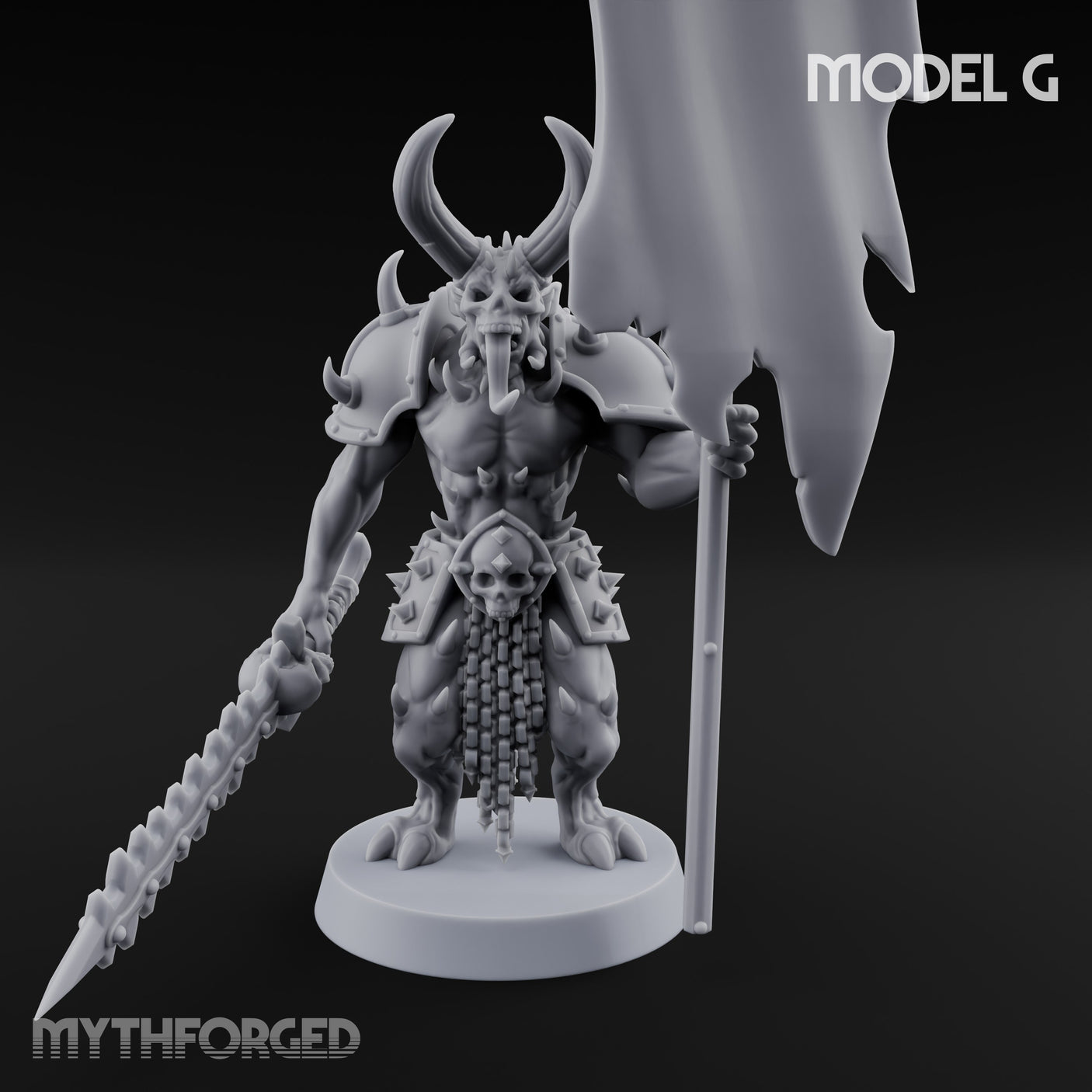 Skull Bearing Demon Warrior G Miniature for Dungeons and Dragons, Pathfinder or other TTRPGs
