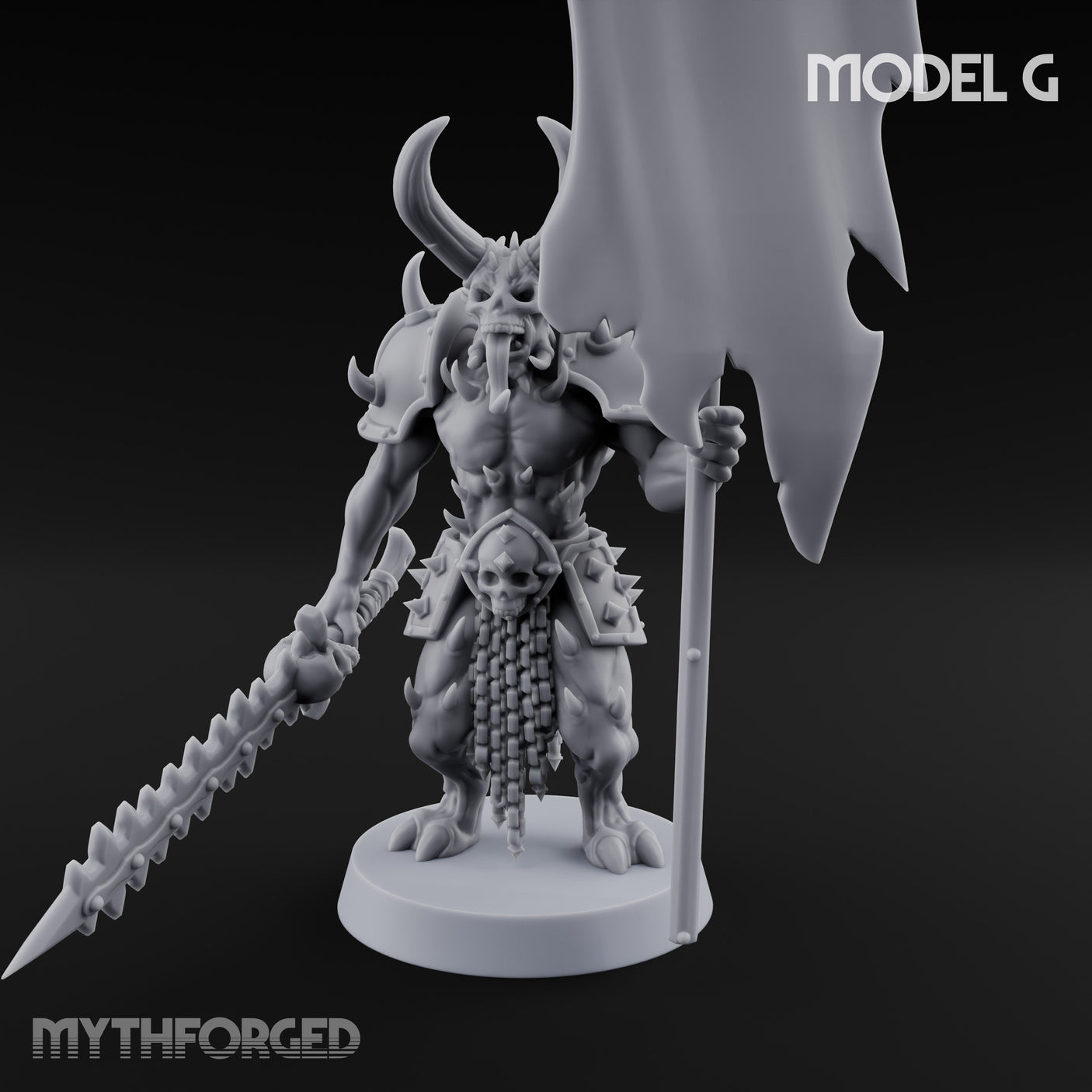 Skull Bearing Demon Warrior G Miniature for Dungeons and Dragons, Pathfinder or other TTRPGs