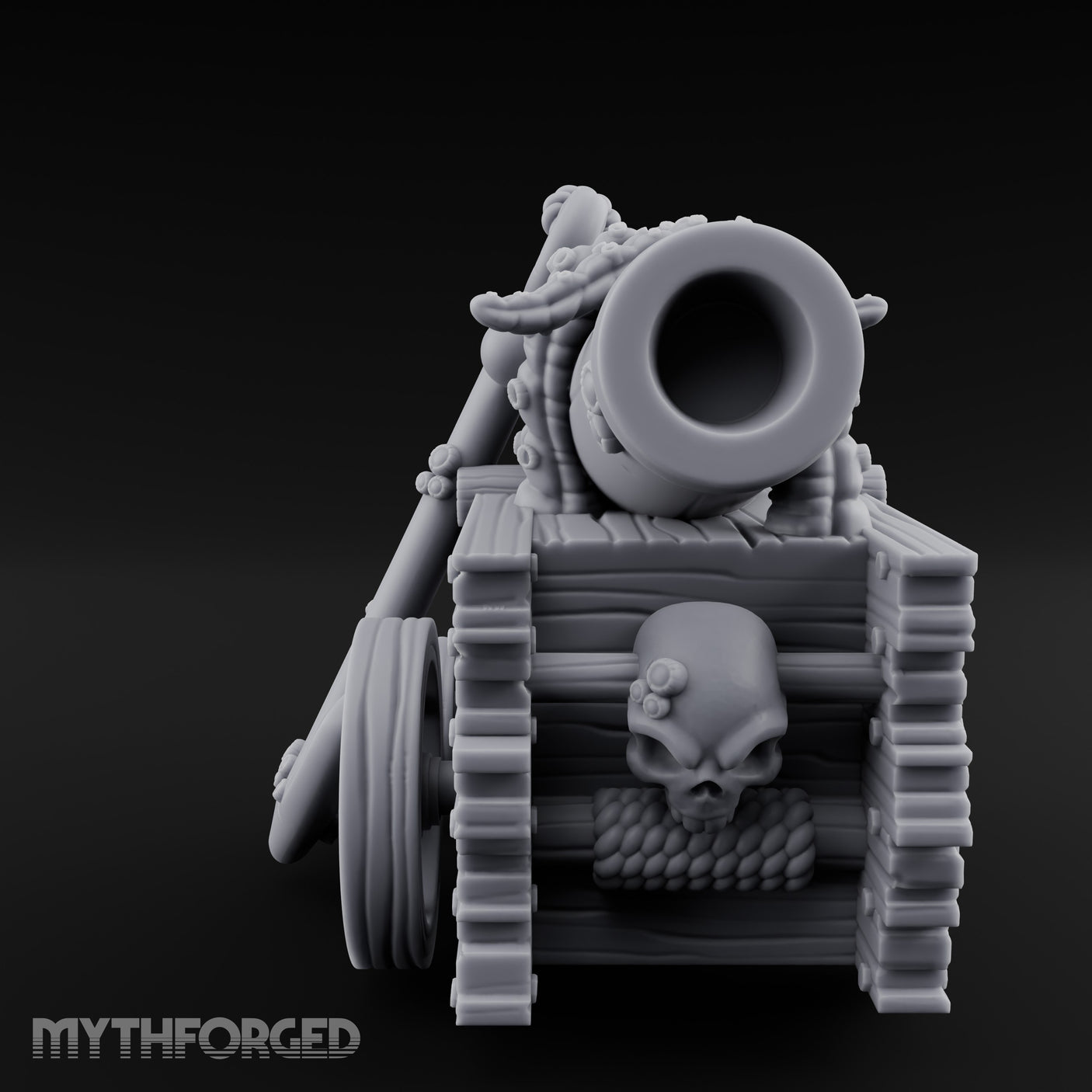 Skull-Bolted Tentacle-Gripped Pirate Cannon Miniature for Dungeons and Dragons, Pathfinder or other TTRPGs