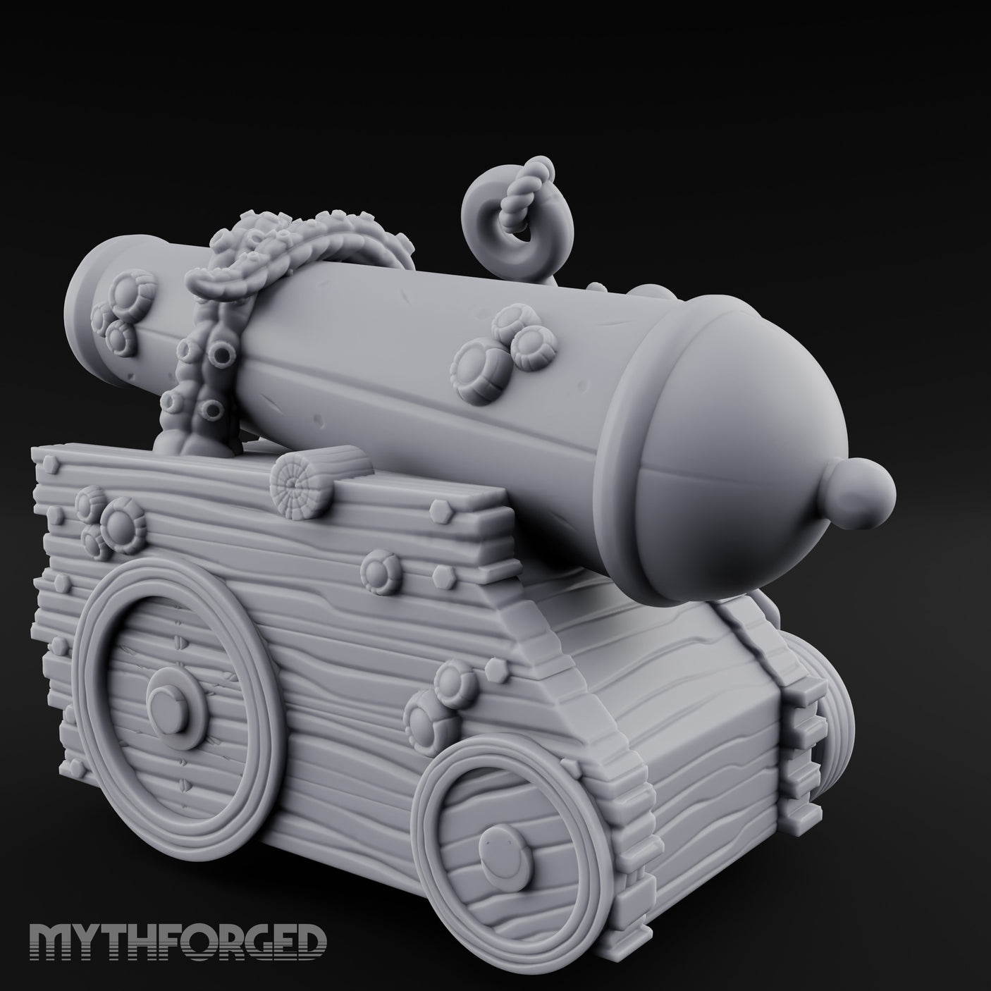 Skull-Bolted Tentacle-Gripped Pirate Cannon Miniature for Dungeons and Dragons, Pathfinder or other TTRPGs