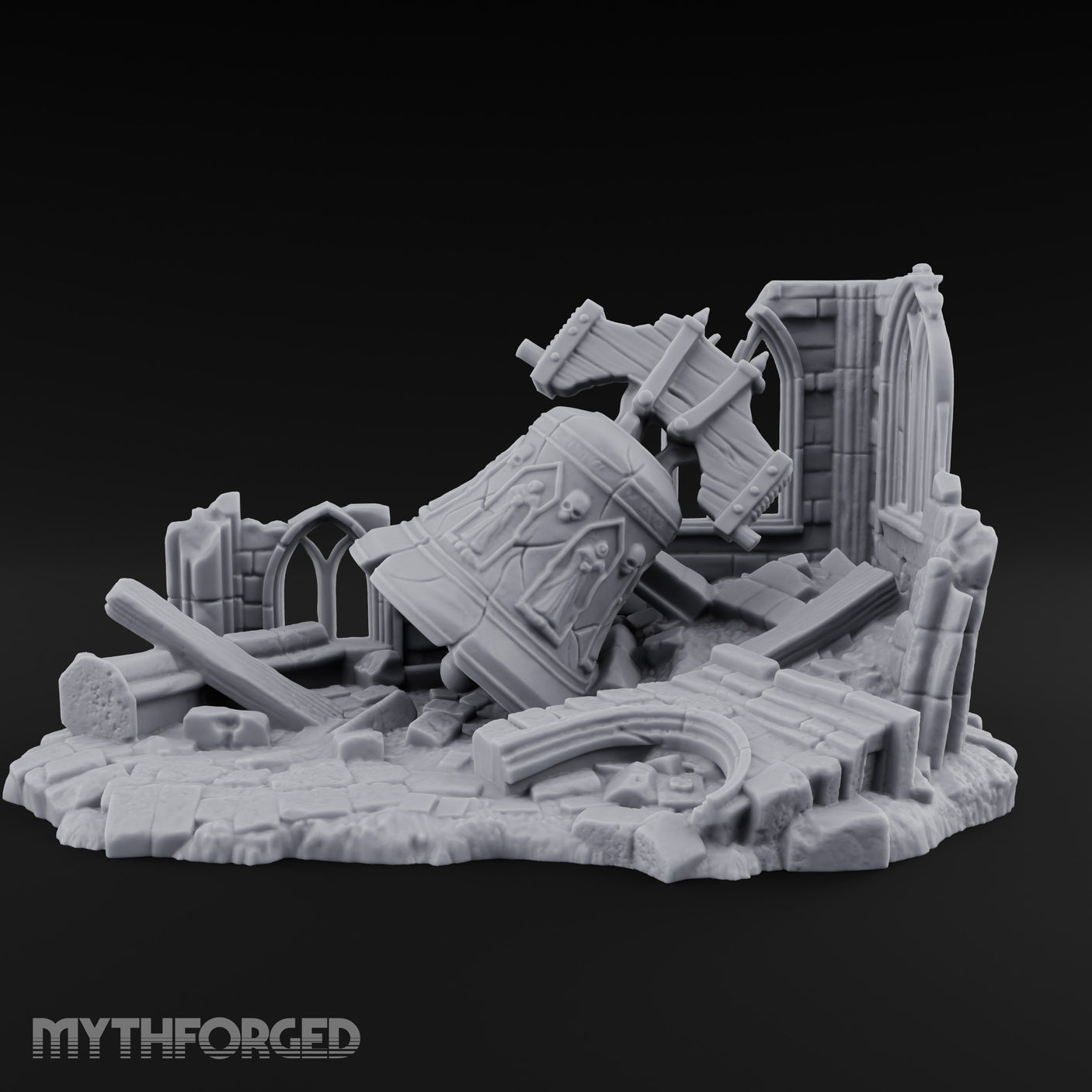 Skull-Carved Arch-Toppled Gothic Chapel Ruins Miniature for Dungeons and Dragons, Pathfinder or other TTRPGs