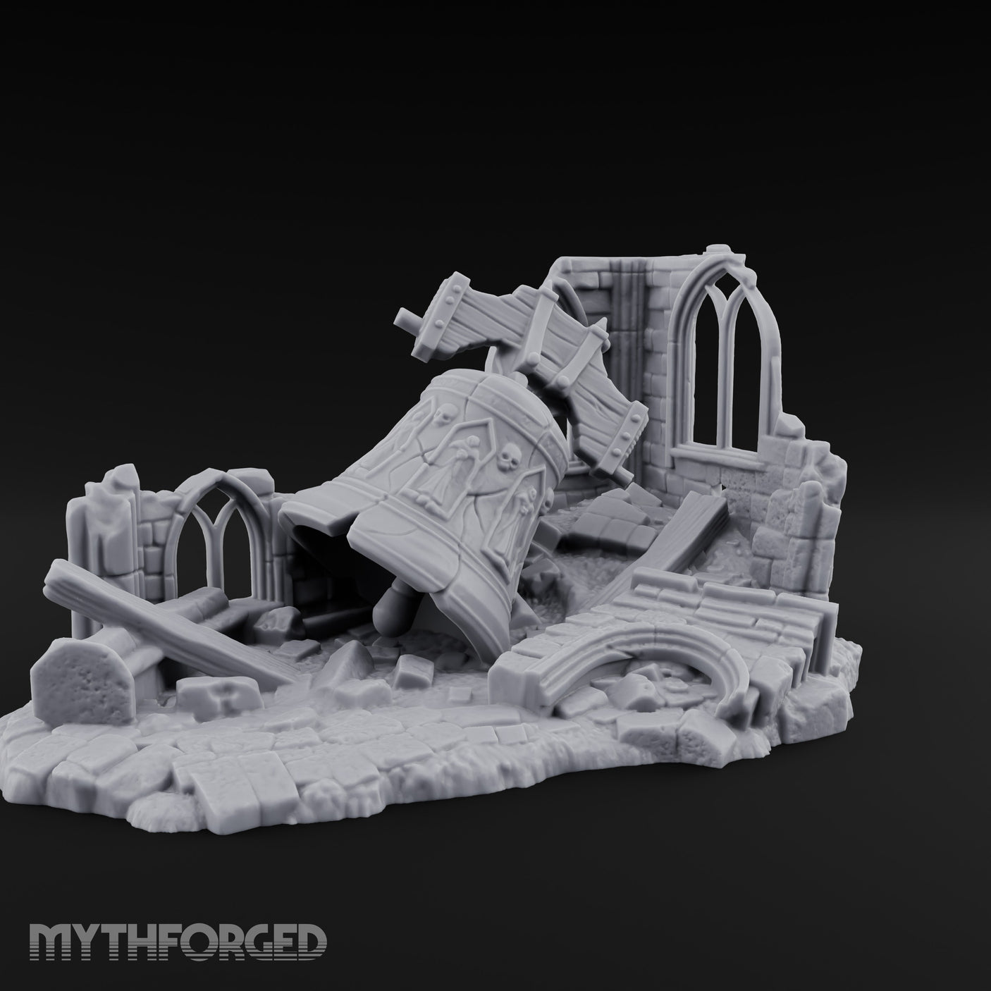 Skull-Carved Arch-Toppled Gothic Chapel Ruins Miniature for Dungeons and Dragons, Pathfinder or other TTRPGs
