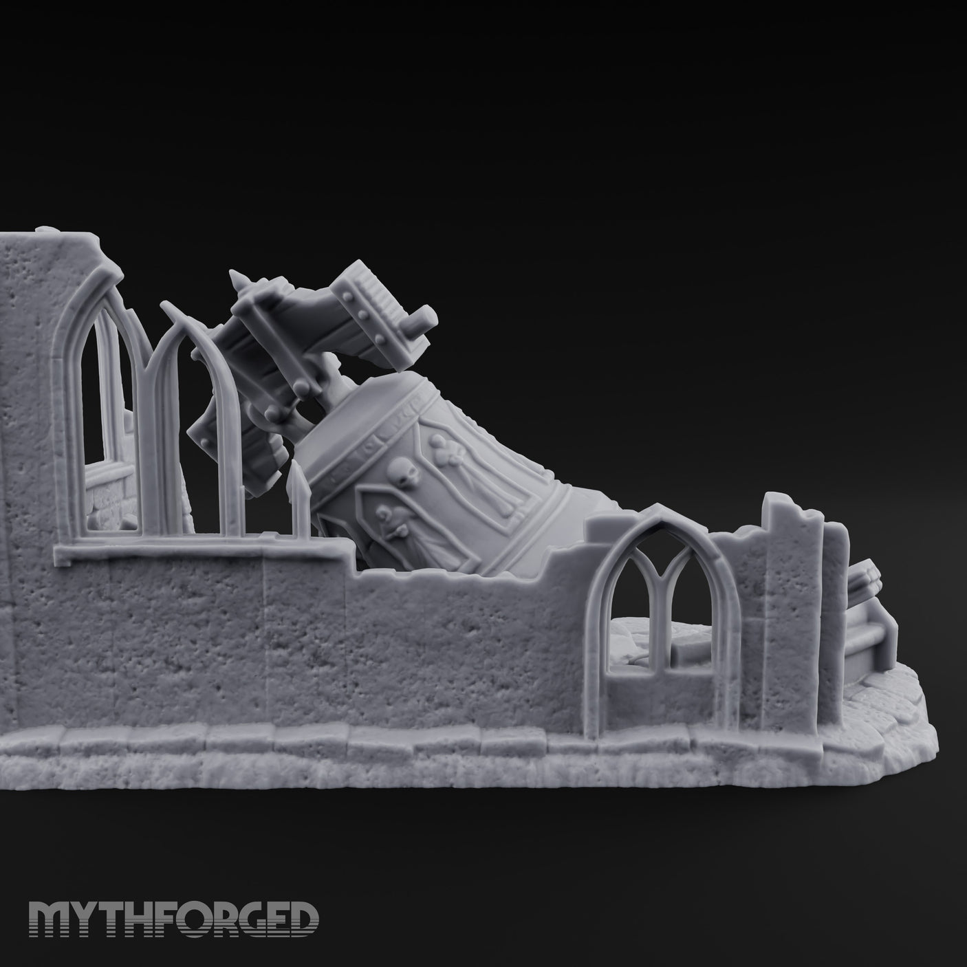 Skull-Carved Arch-Toppled Gothic Chapel Ruins Miniature for Dungeons and Dragons, Pathfinder or other TTRPGs