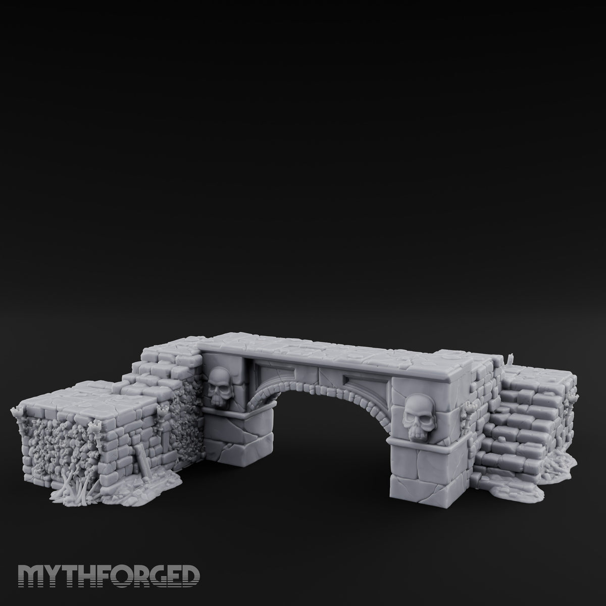 Skull-Carved Vine-Choked Stone Arch Bridge Miniature for Dungeons and Dragons, Pathfinder or other TTRPGs