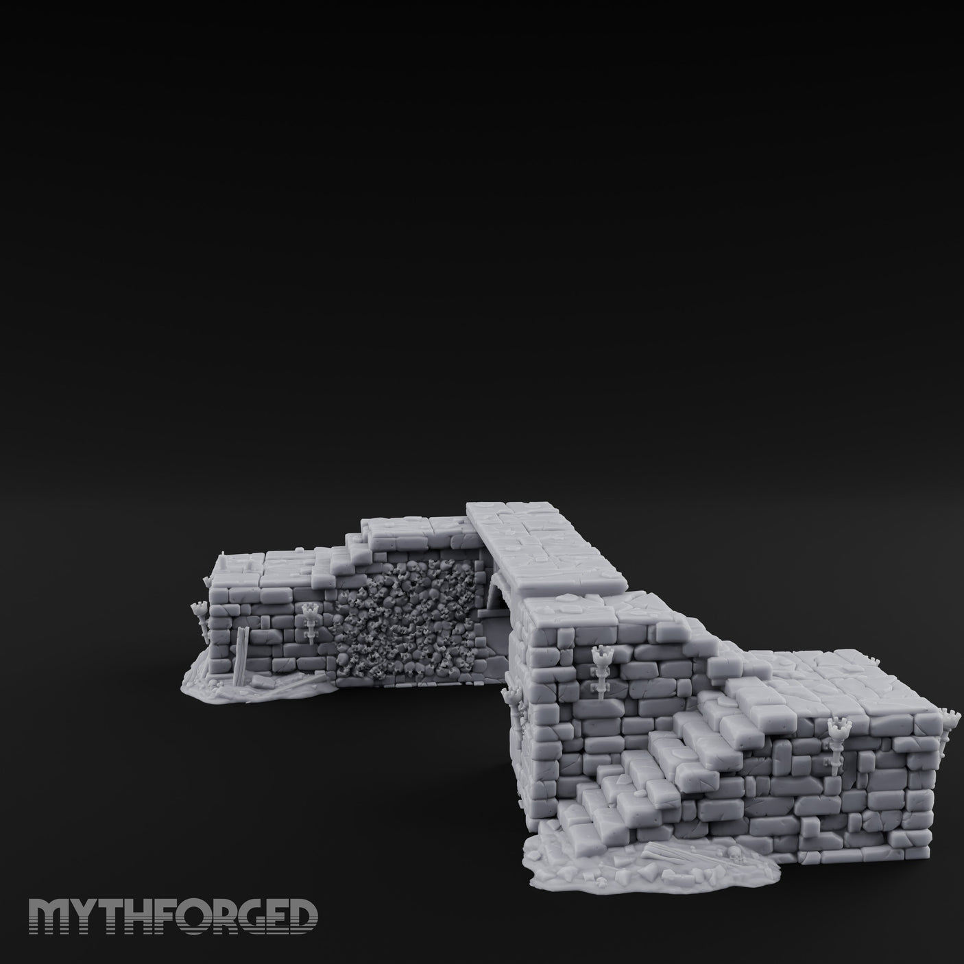 Skull-Carved Vine-Choked Stone Arch Bridge Miniature for Dungeons and Dragons, Pathfinder or other TTRPGs