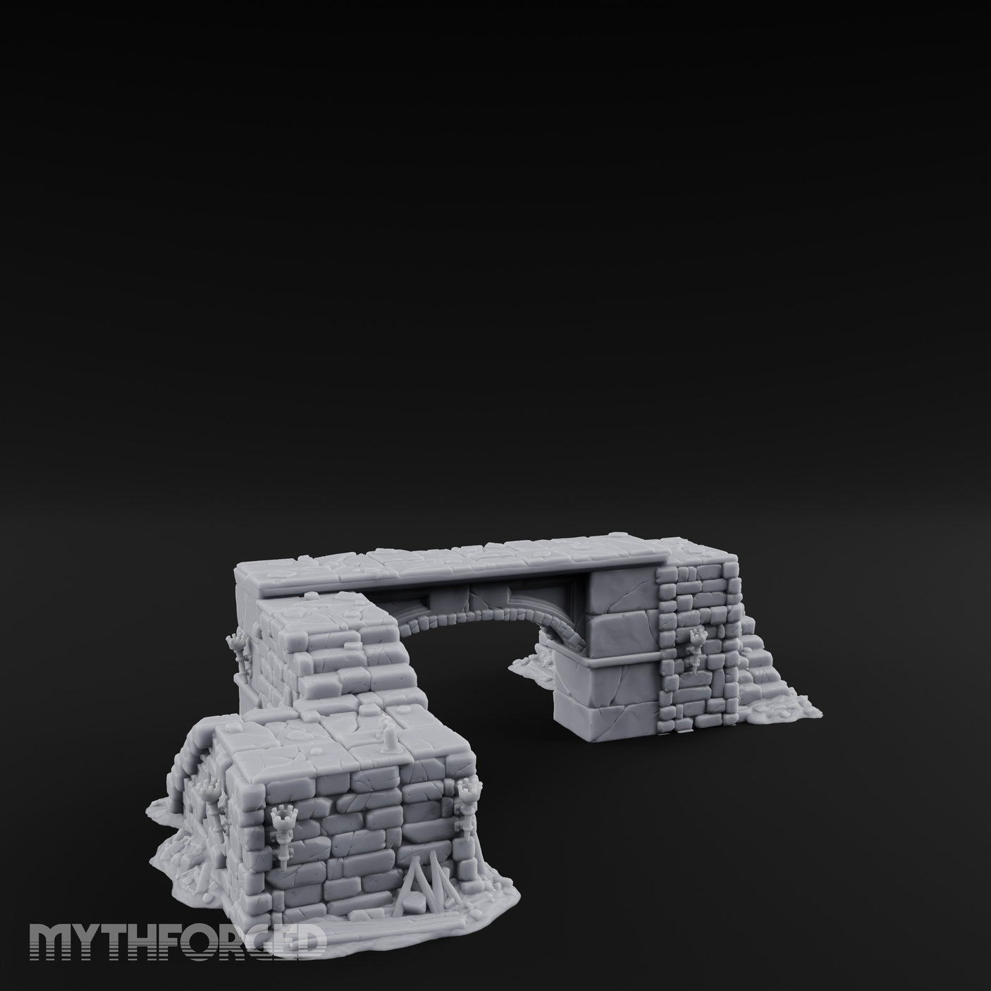 Skull-Carved Vine-Choked Stone Arch Bridge Miniature for Dungeons and Dragons, Pathfinder or other TTRPGs