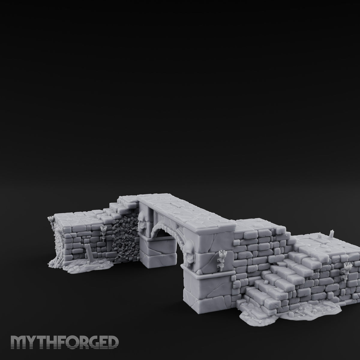 Skull-Carved Vine-Choked Stone Arch Bridge Miniature for Dungeons and Dragons, Pathfinder or other TTRPGs