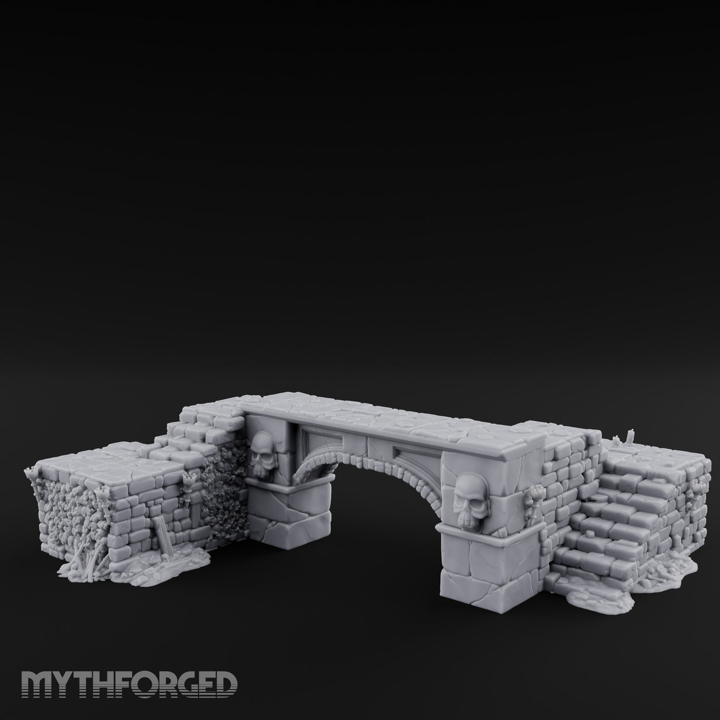 Skull-Carved Vine-Choked Stone Arch Bridge Miniature for Dungeons and Dragons, Pathfinder or other TTRPGs