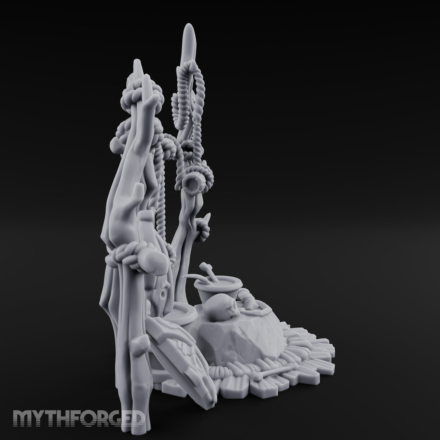 Skull-Centered Rope-Strung Tribal Ritual Altar Scene Miniature for Dungeons and Dragons, Pathfinder or other TTRPGs