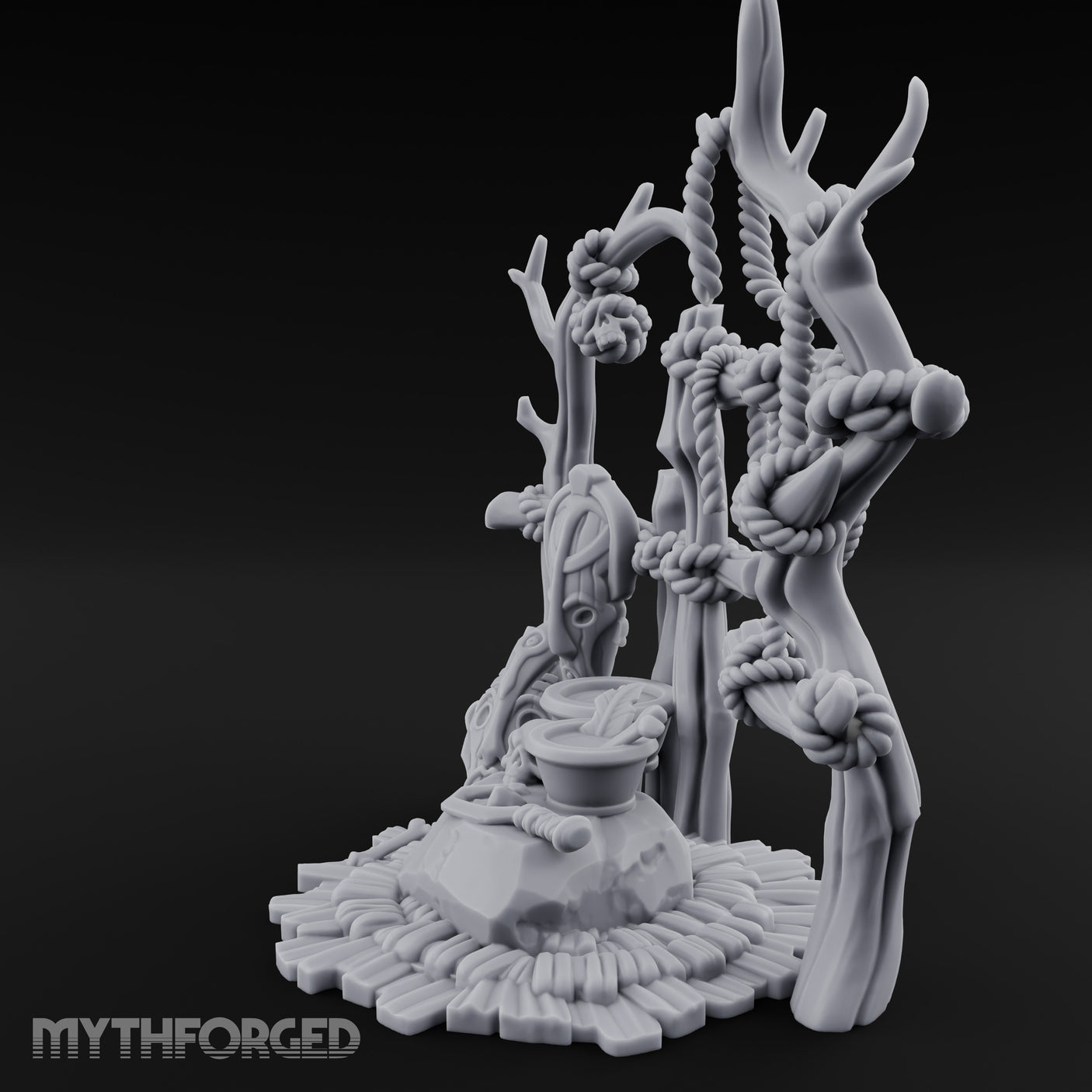 Skull-Centered Rope-Strung Tribal Ritual Altar Scene Miniature for Dungeons and Dragons, Pathfinder or other TTRPGs