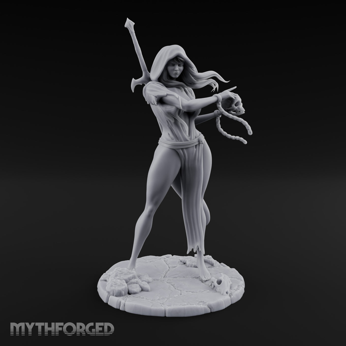 Skull Chained Dagger Raised Human Necromancer Miniature for Dungeons and Dragons, Pathfinder or other TTRPGs
