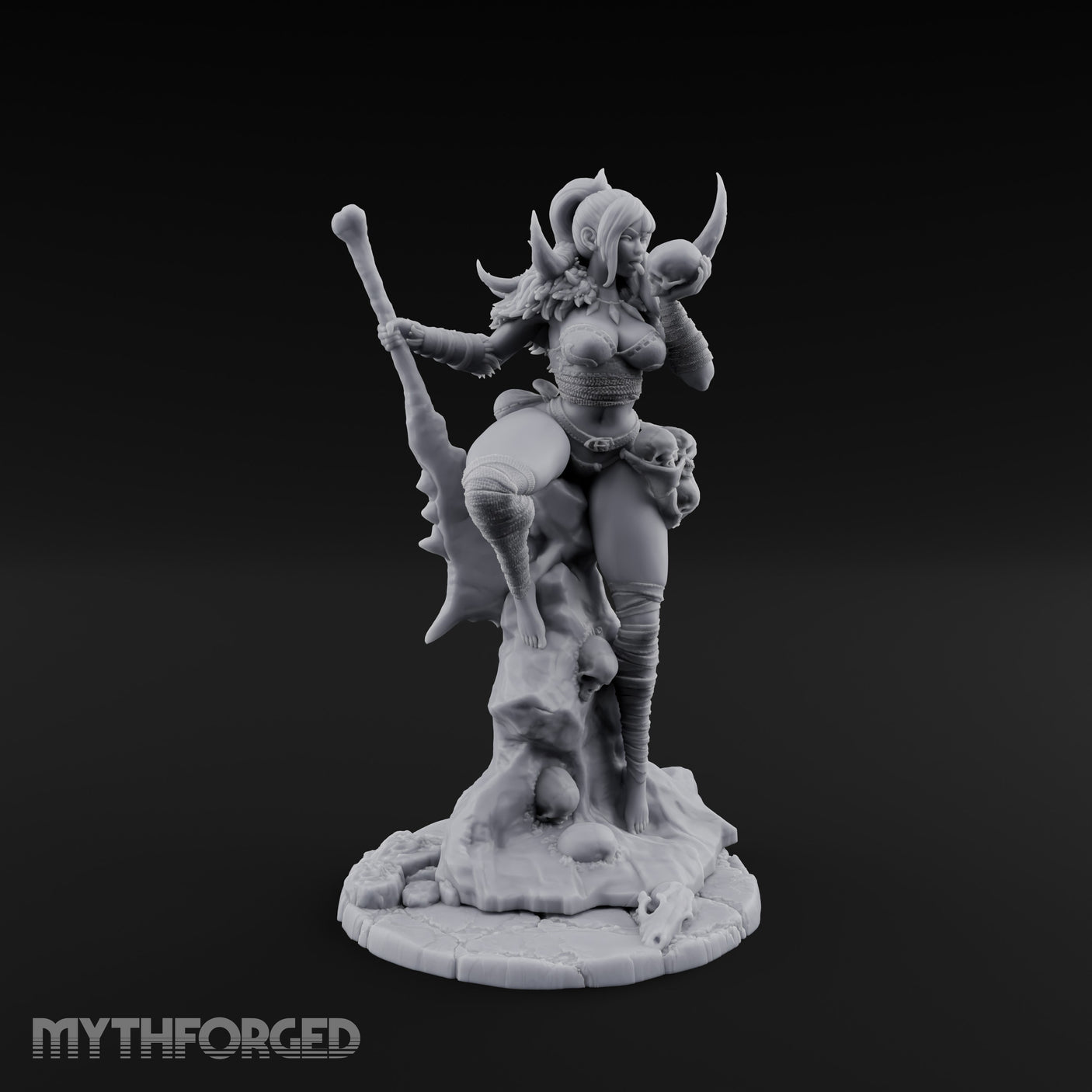 Skull Clutching Axe Bearing Shaman Miniature for Dungeons and Dragons, Pathfinder or other TTRPGs
