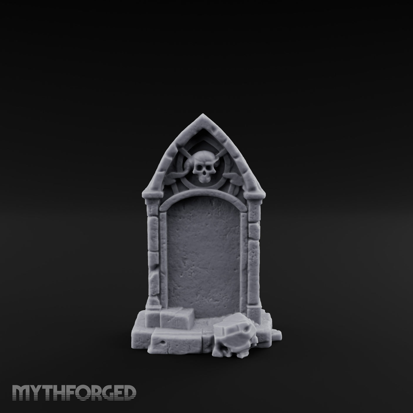 Skull-Crowned Arch-Framed Gothic Gravestone Miniature for Dungeons and Dragons, Pathfinder or other TTRPGs
