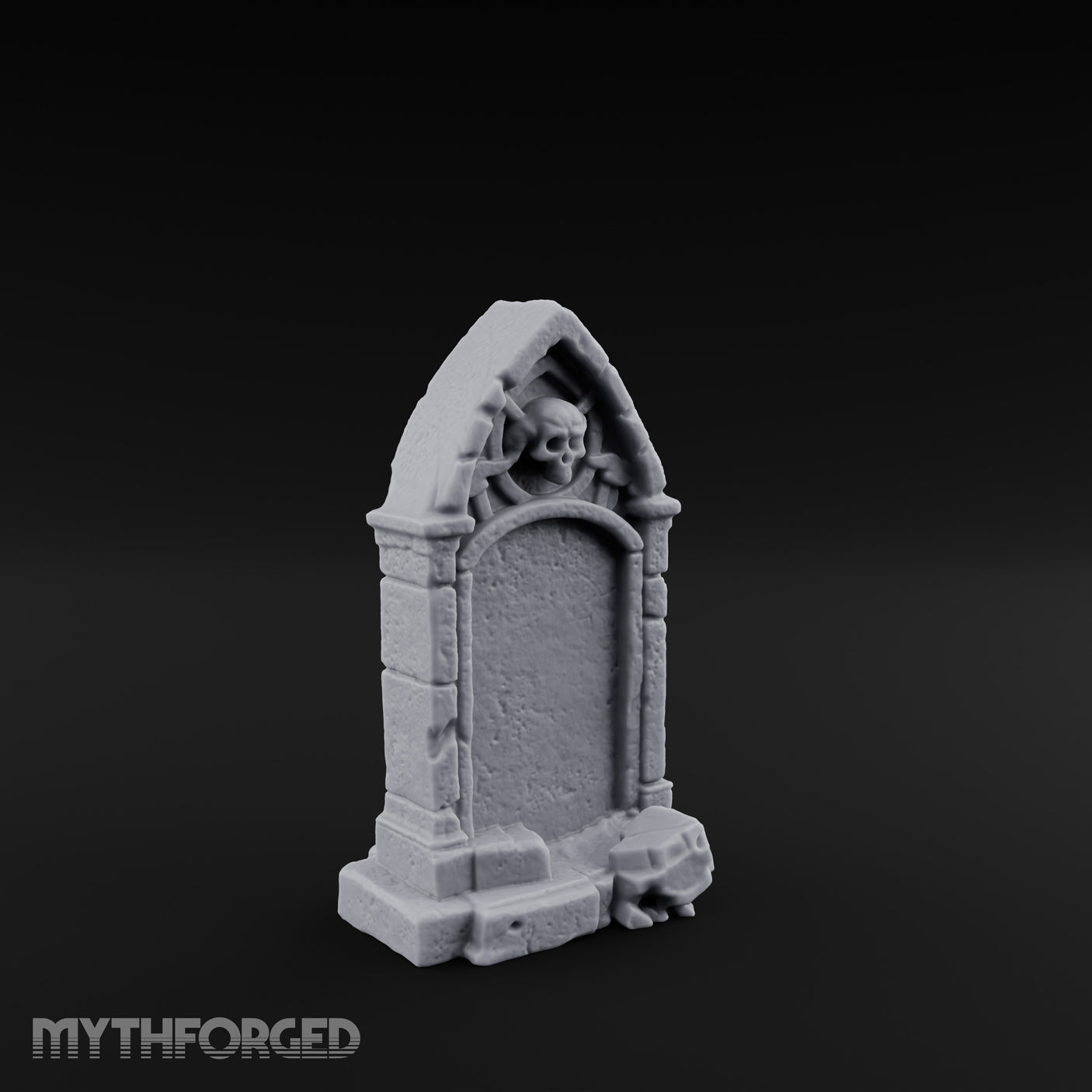 Skull-Crowned Arch-Framed Gothic Gravestone Miniature for Dungeons and Dragons, Pathfinder or other TTRPGs