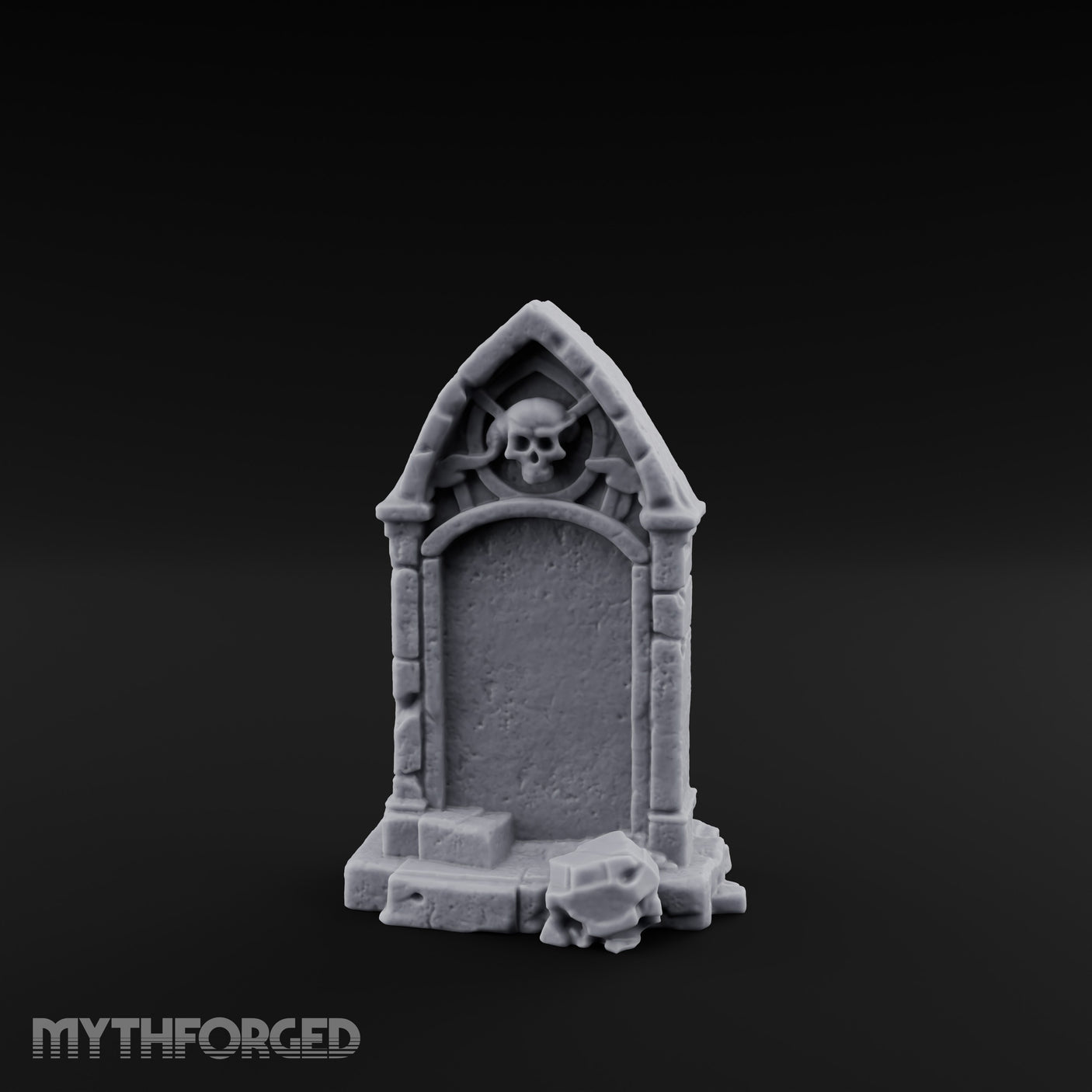 Skull-Crowned Arch-Framed Gothic Gravestone Miniature for Dungeons and Dragons, Pathfinder or other TTRPGs