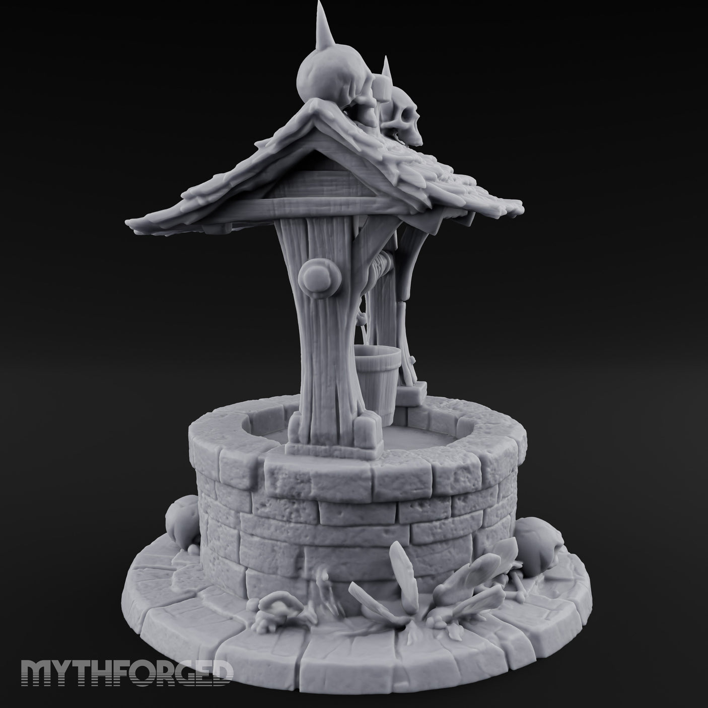 Skull-Crowned Bone-Scattered Village Well Miniature for Dungeons and Dragons, Pathfinder or other TTRPGs