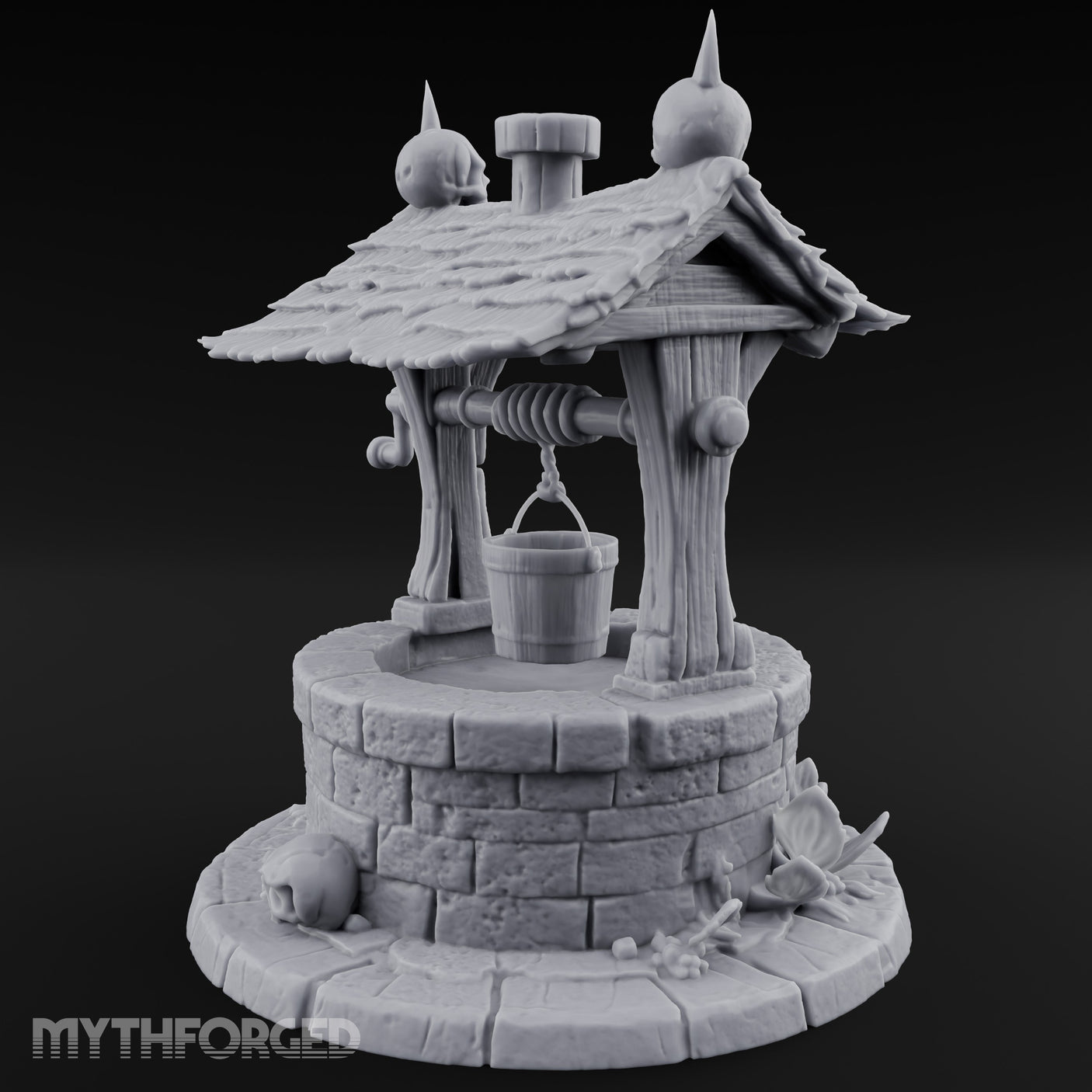 Skull-Crowned Bone-Scattered Village Well Miniature for Dungeons and Dragons, Pathfinder or other TTRPGs