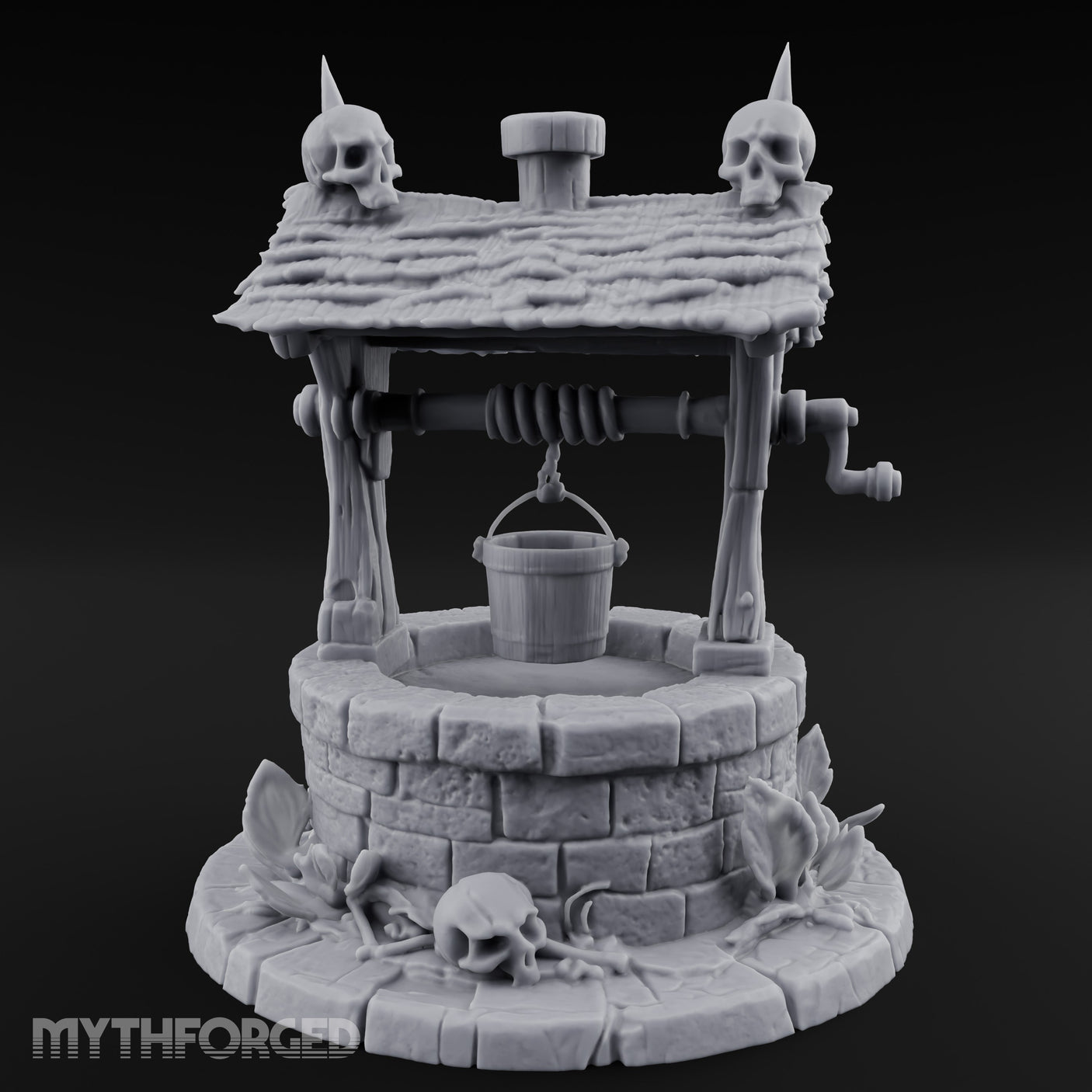 Skull-Crowned Bone-Scattered Village Well Miniature for Dungeons and Dragons, Pathfinder or other TTRPGs